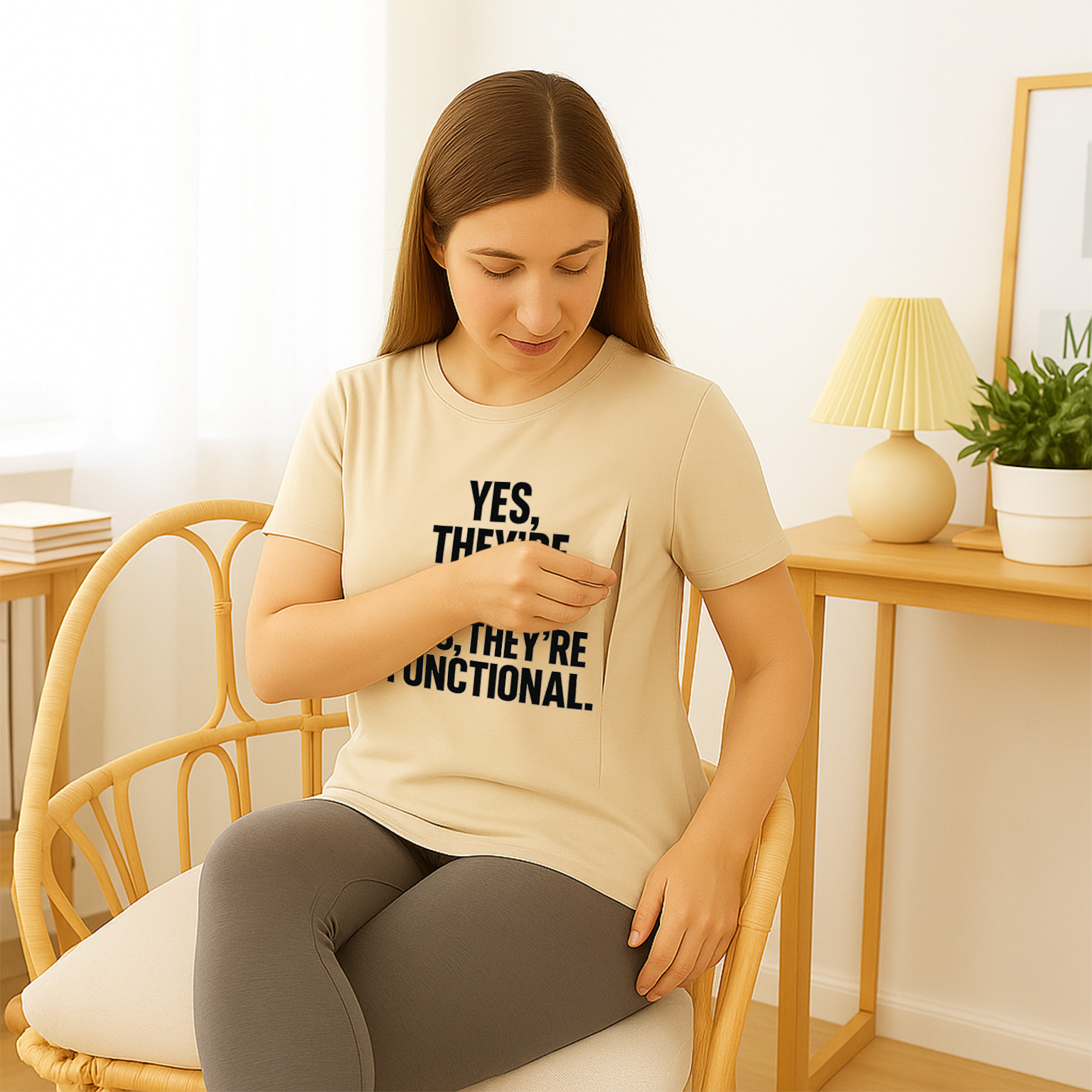 "Yes They're Real" Nursing Tee | Side Zipper Access | S | brand