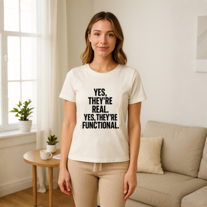 "Yes They're Real" Nursing Tee | Side Zipper Access | S | brand