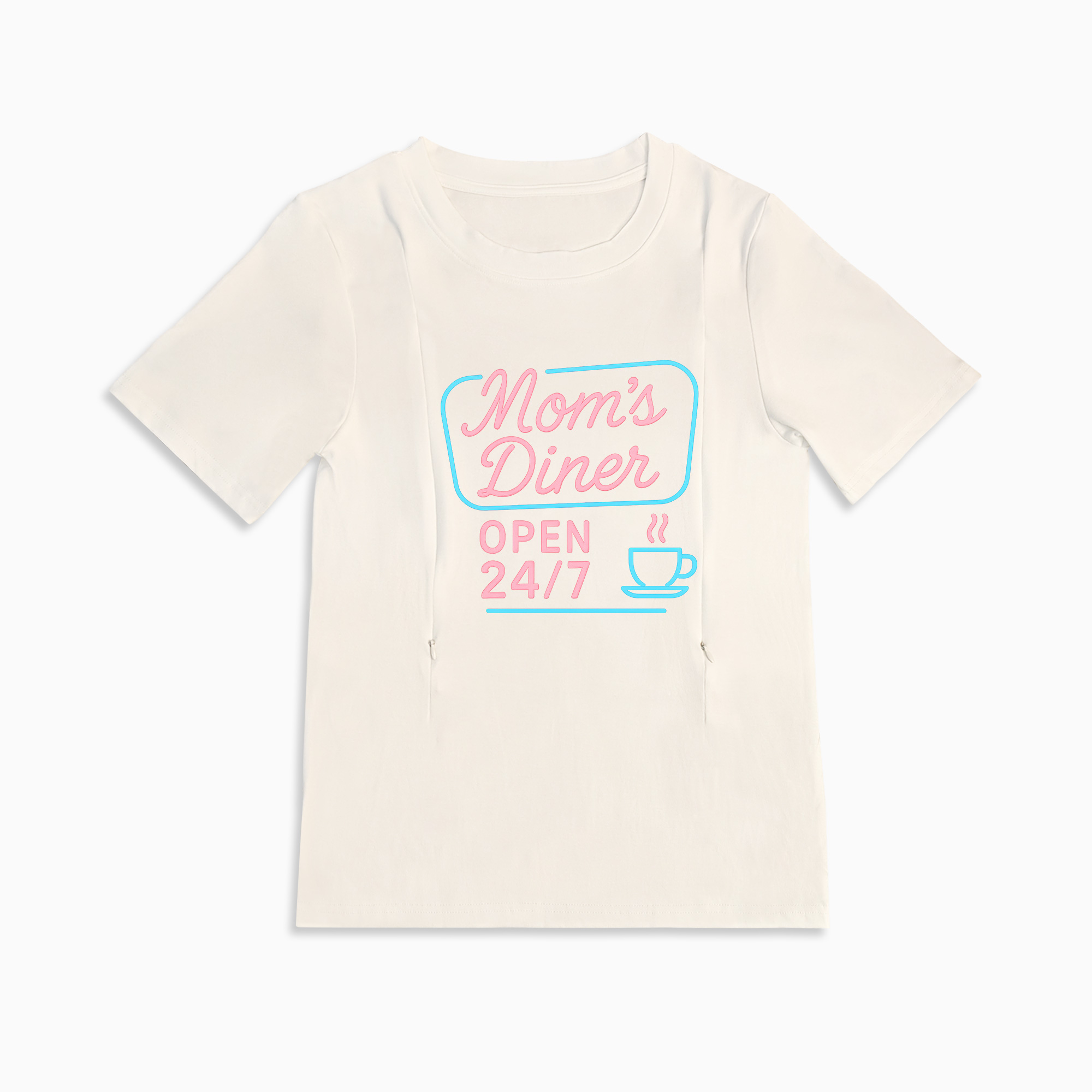 24/7 Diner Nursing T-Shirt | Side Zipper Breastfeeding Top for Moms