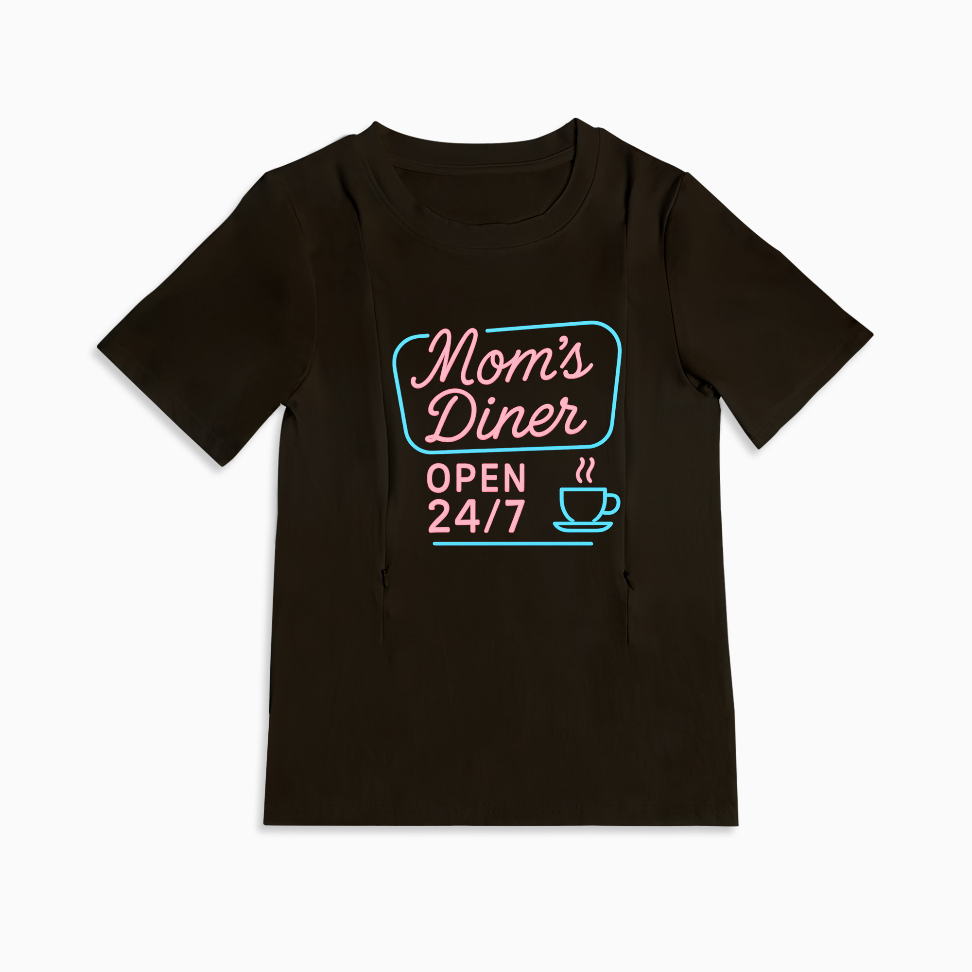 24/7 Diner Nursing T-Shirt | Side Zipper Breastfeeding Top for Moms