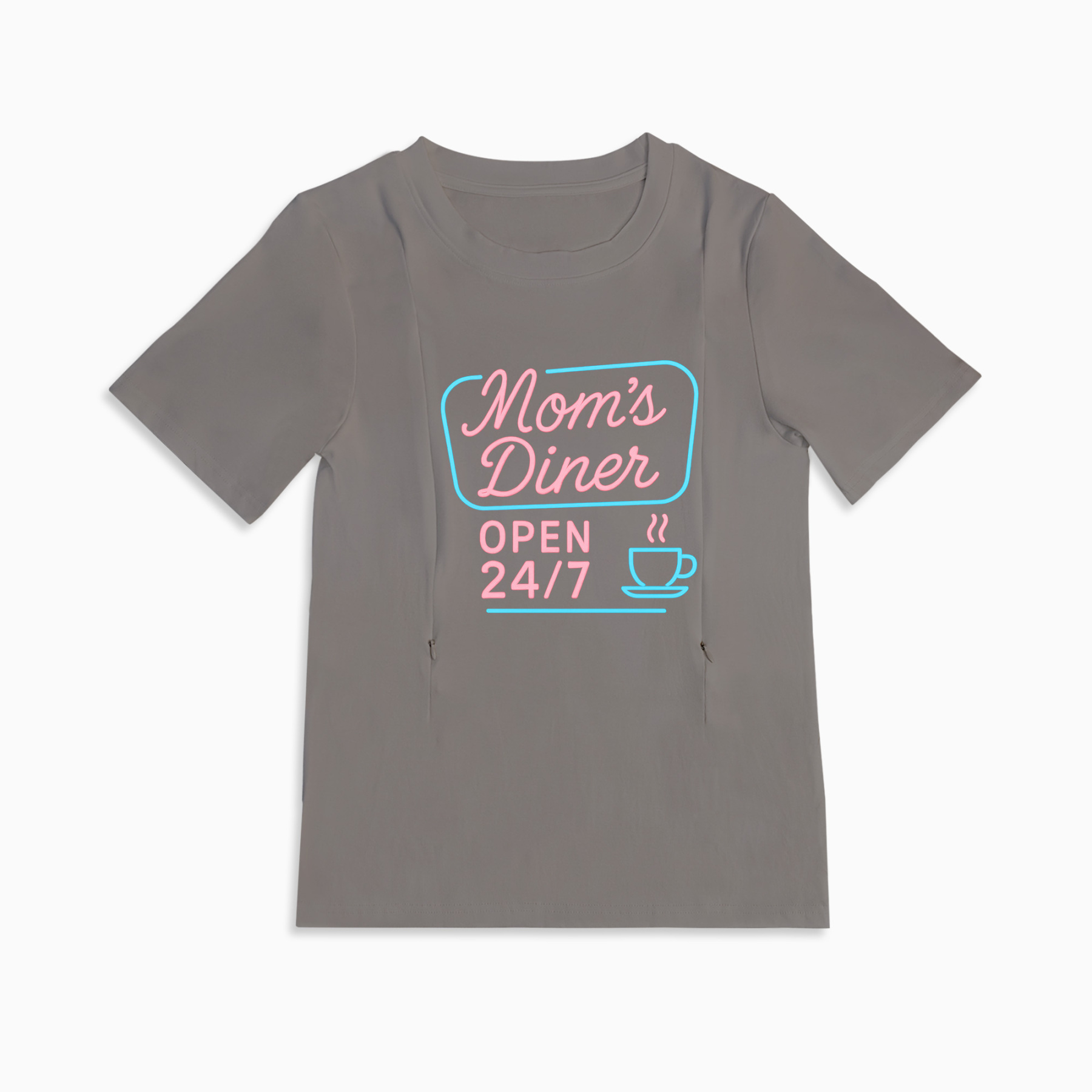 24/7 Diner Nursing T-Shirt | Side Zipper Breastfeeding Top for Moms