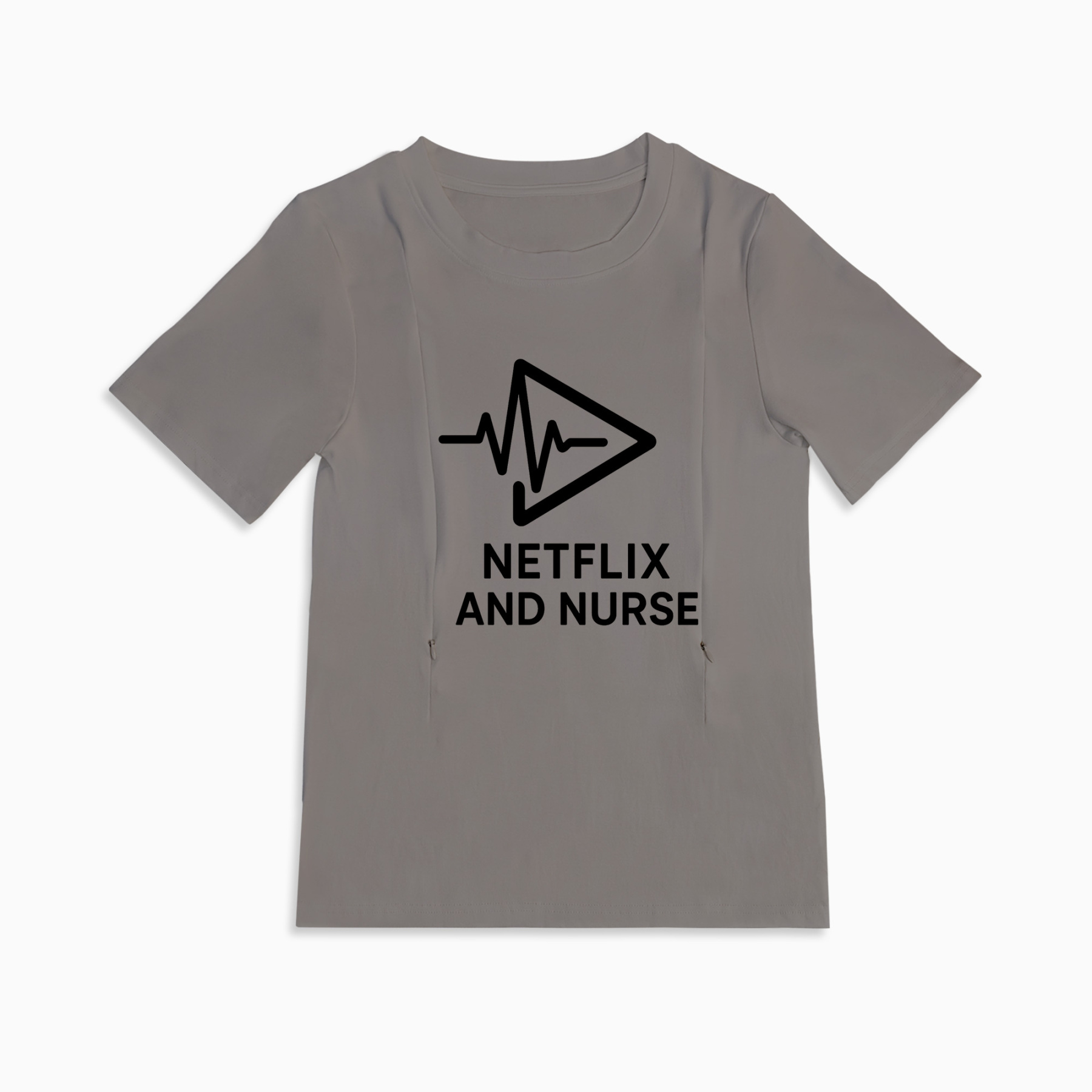 Netflix and Nurse Zipper Nursing T-Shirt | Soft Cotton Breastfeeding Top