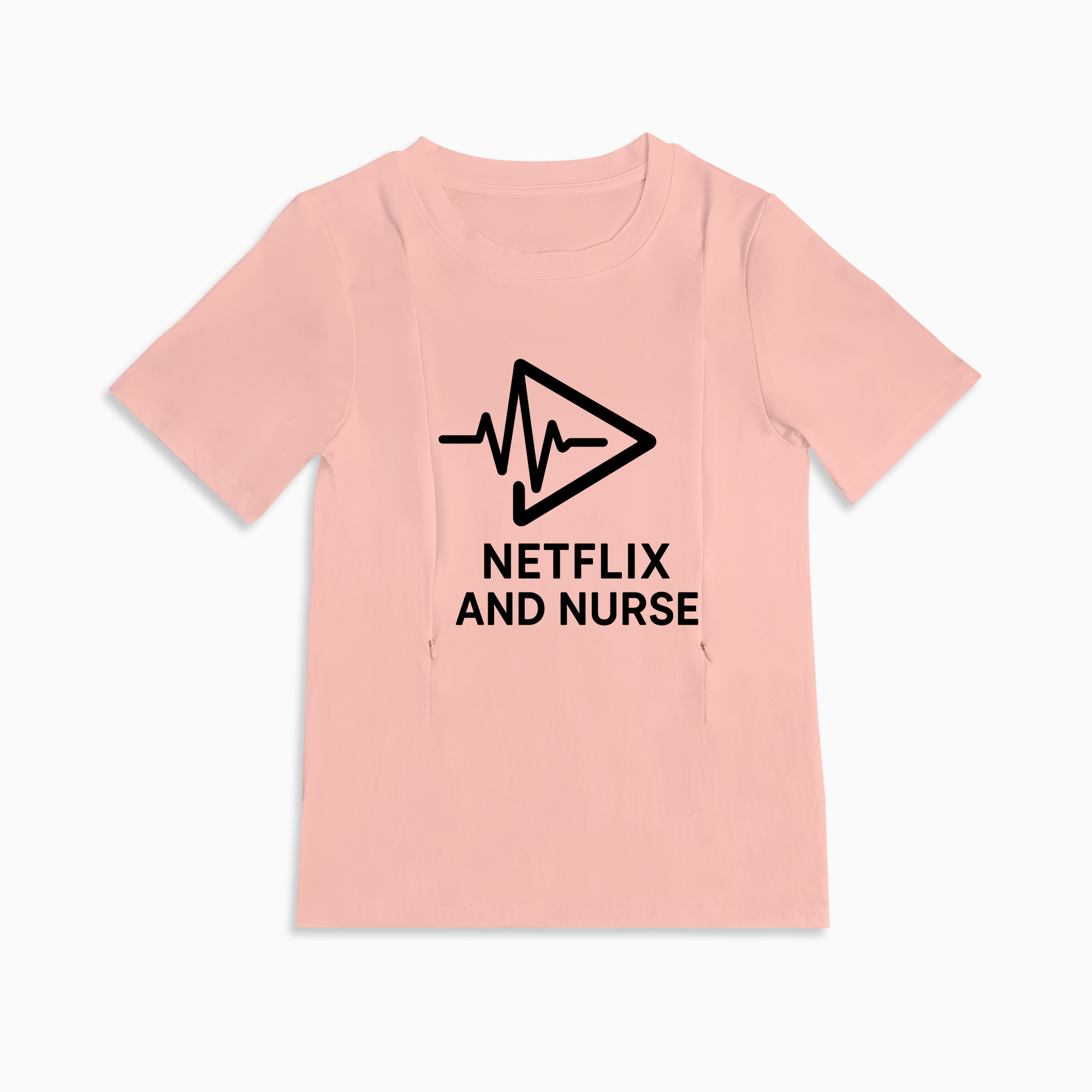 Netflix and Nurse Zipper Nursing T-Shirt | Soft Cotton Breastfeeding Top