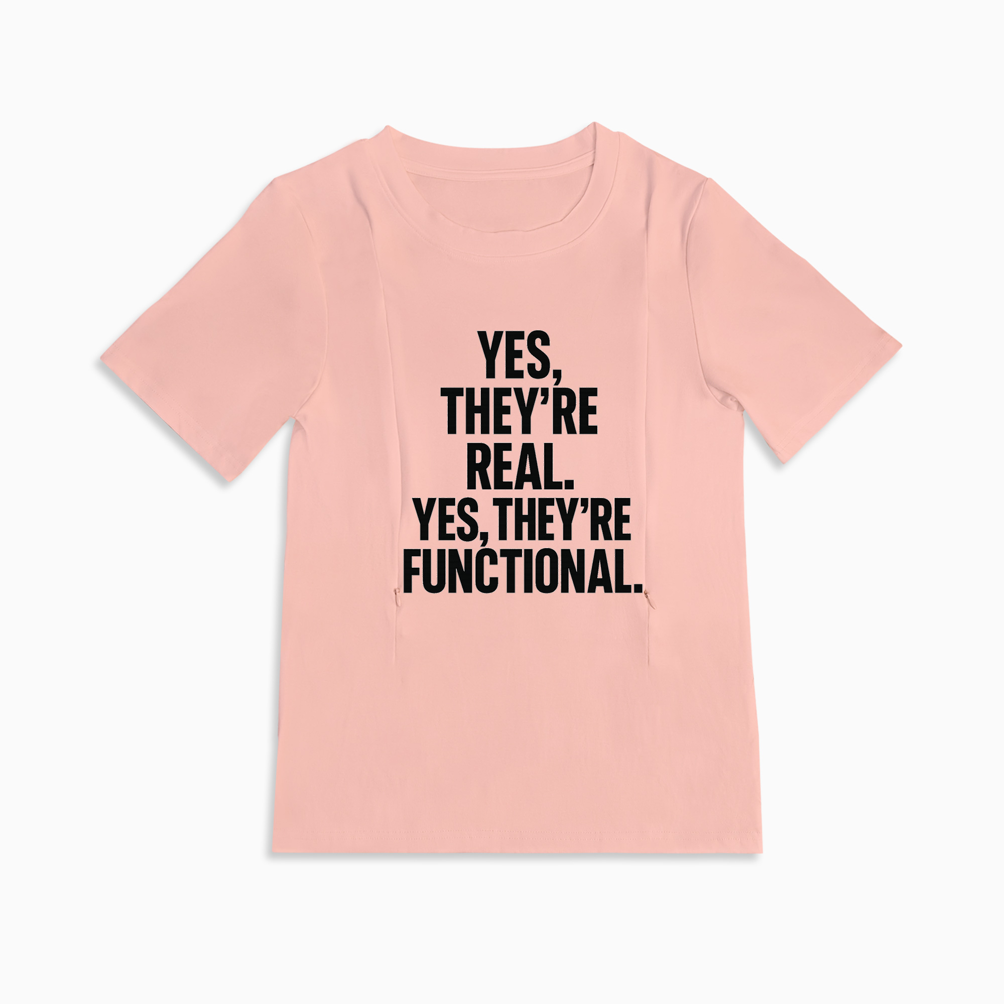 "Yes They're Real" Nursing Tee | Side Zipper Access | Soft Cotton