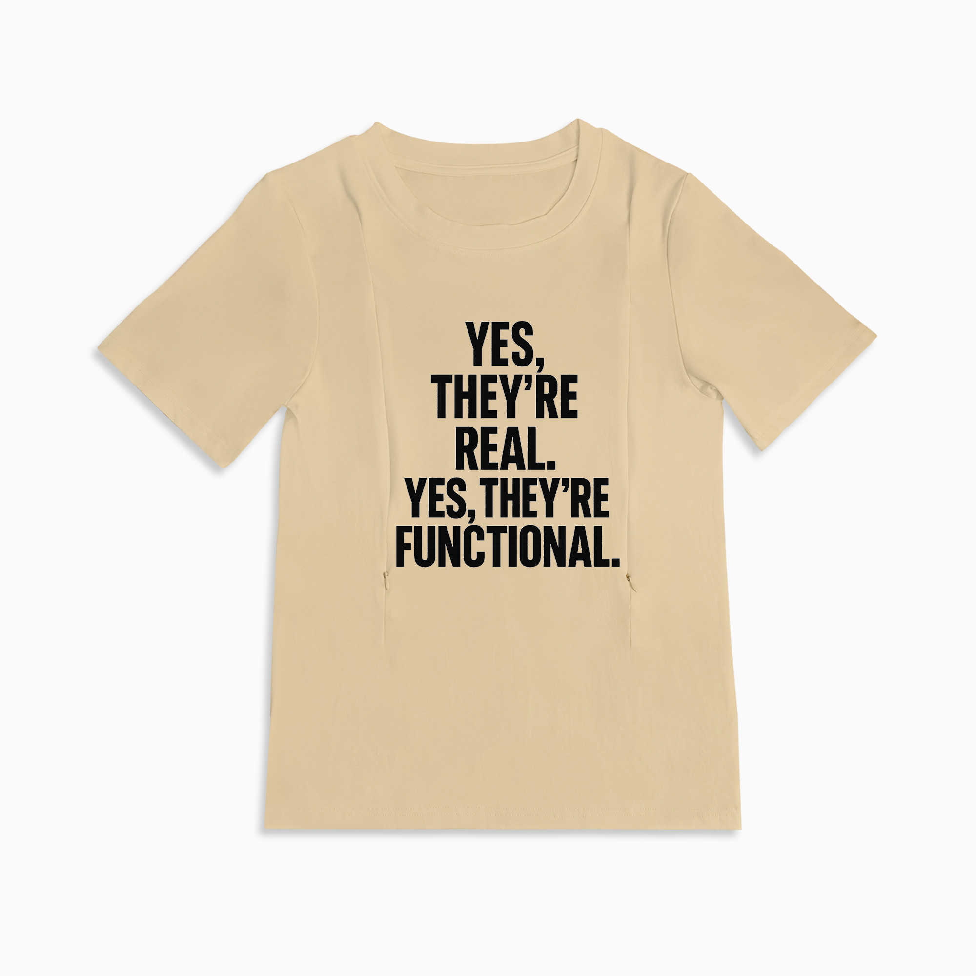 "Yes They're Real" Nursing Tee | Side Zipper Access | Soft Cotton