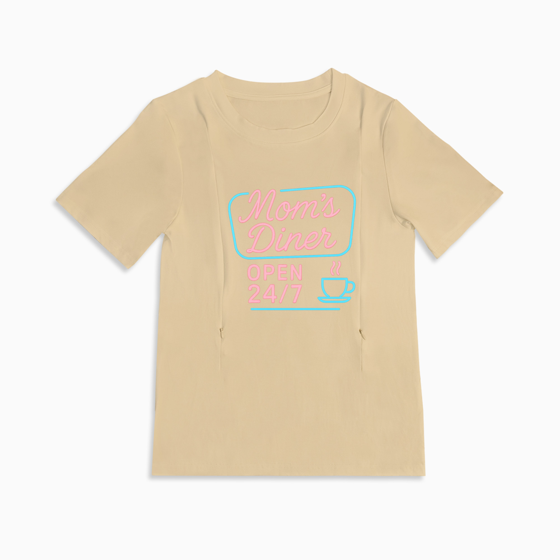 24/7 Diner Nursing T-Shirt | Side Zipper Breastfeeding Top for Moms