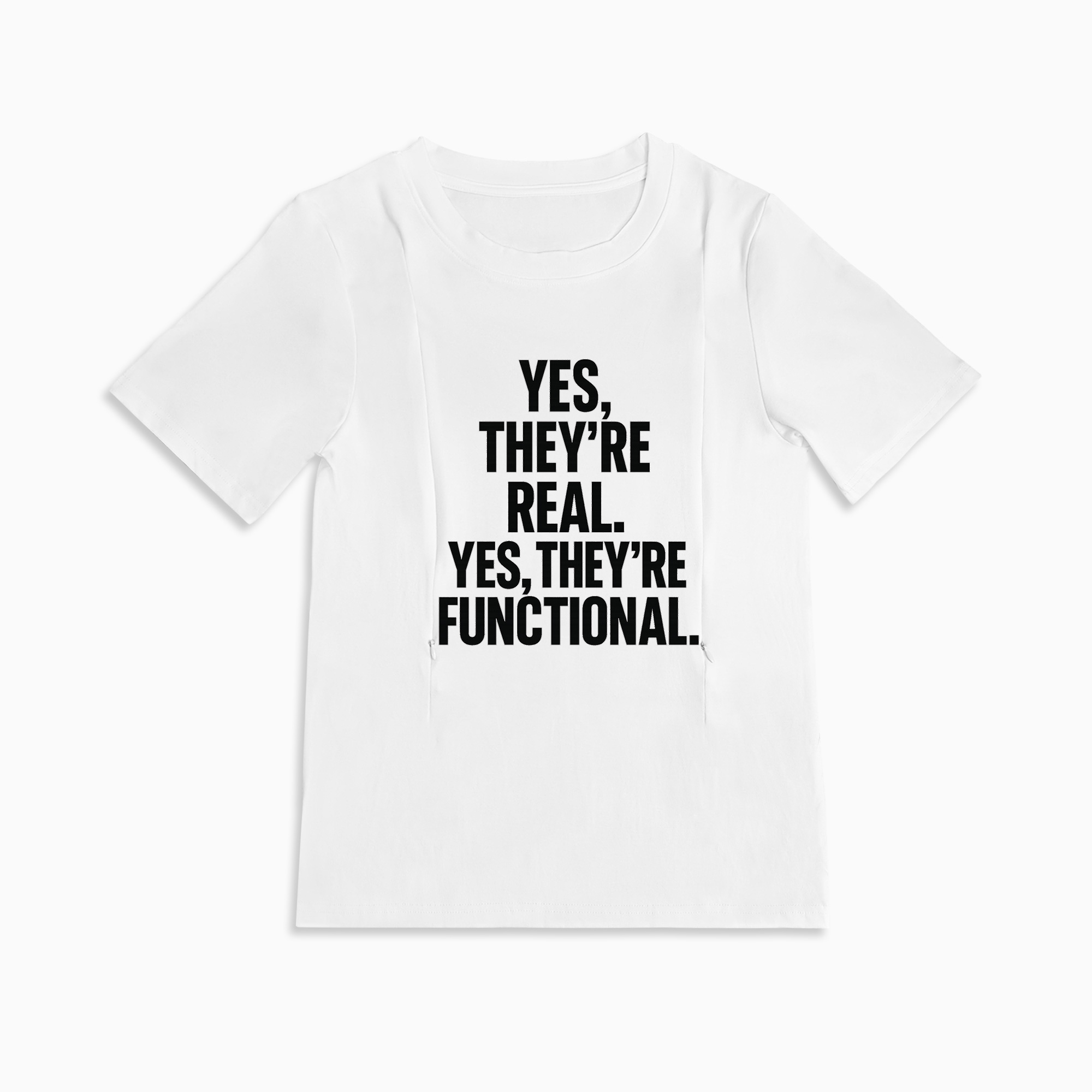 "Yes They're Real" Nursing Tee | Side Zipper Access | Soft Cotton