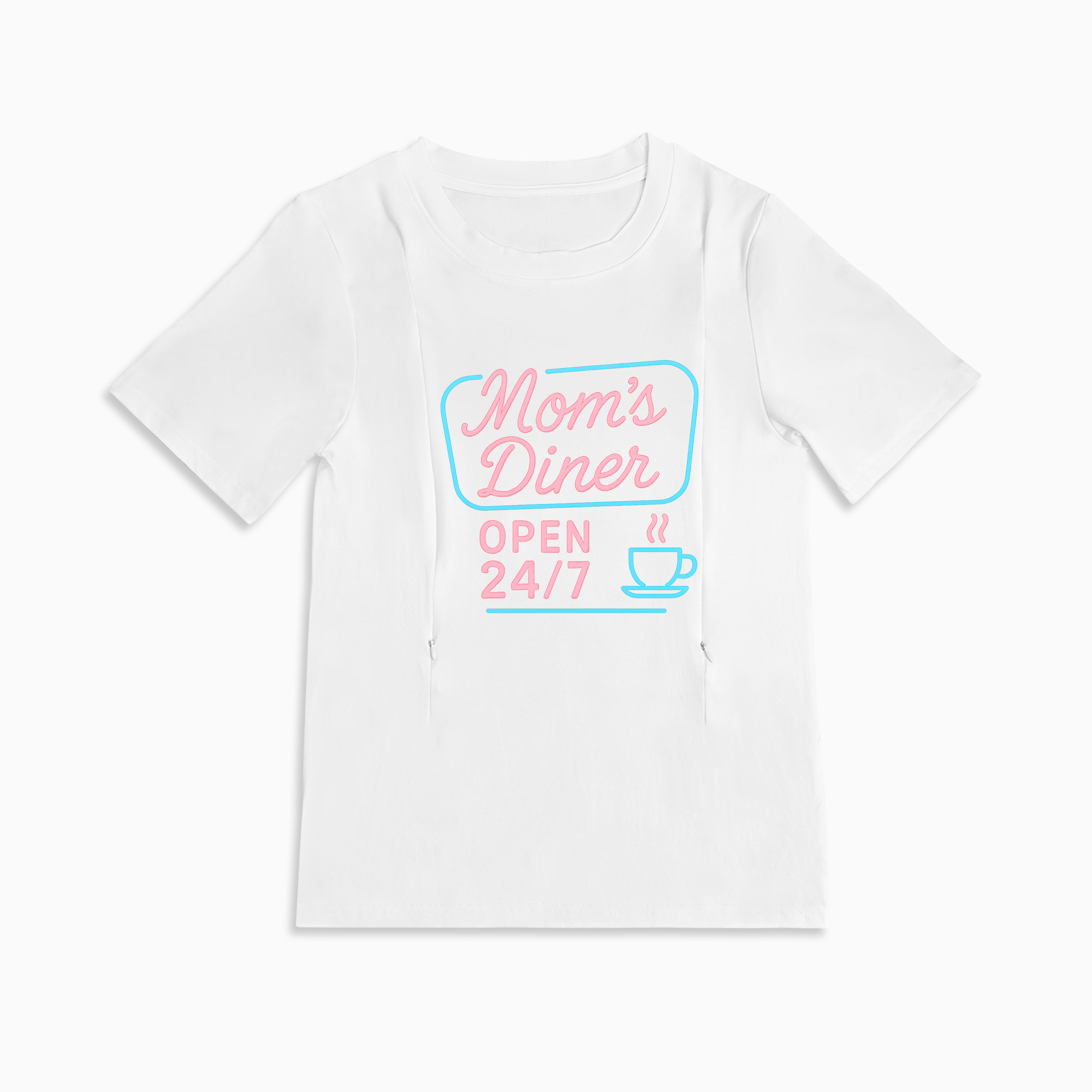 24/7 Diner Nursing T-Shirt | Side Zipper Breastfeeding Top for Moms