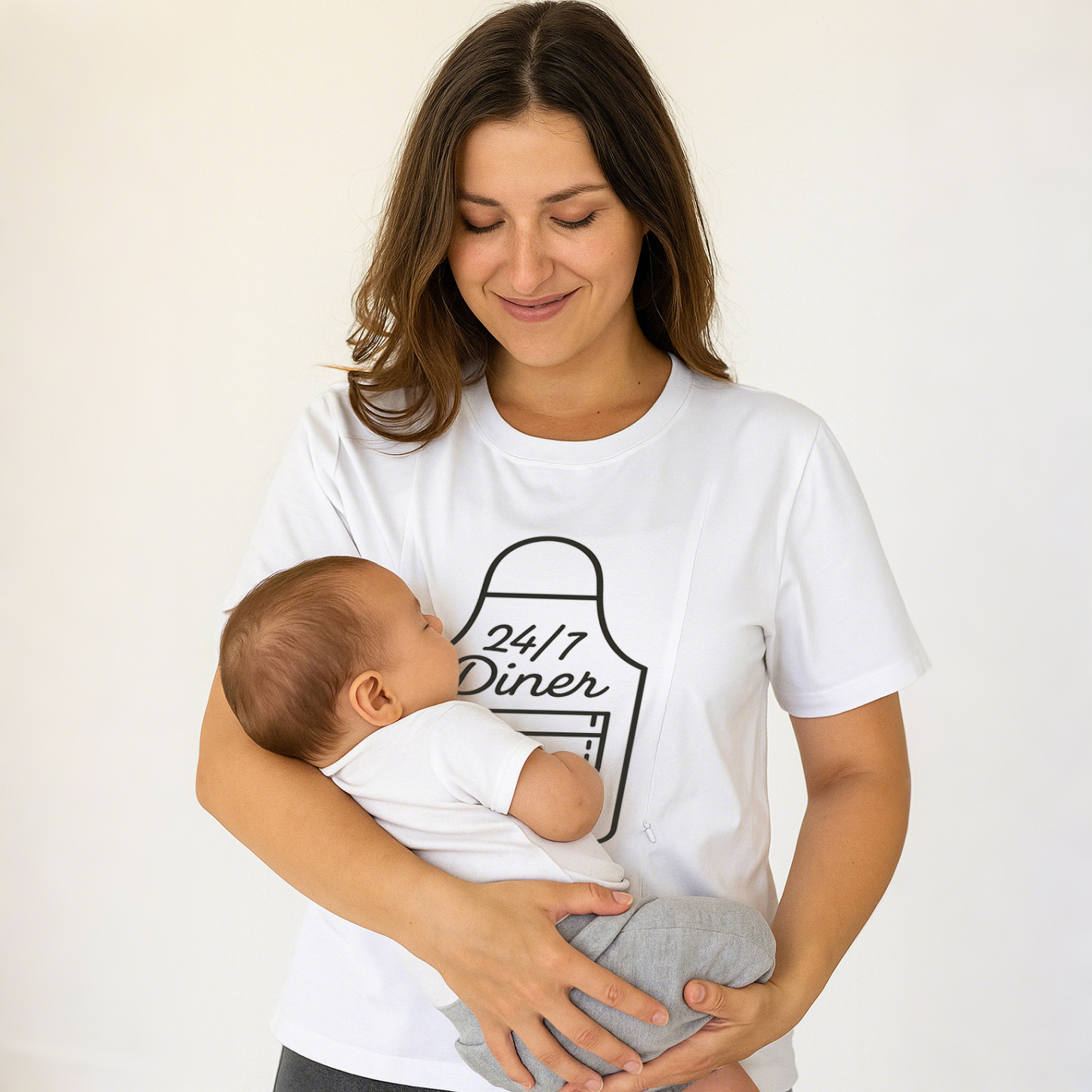 Breastfeeding T-Shirt with Zippers | 24/7 Diner | 95% Cotton