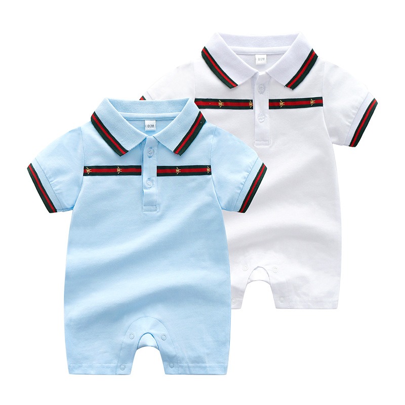 Baby Boy Cotton Polo Collar Short-Sleeve Jumpsuits