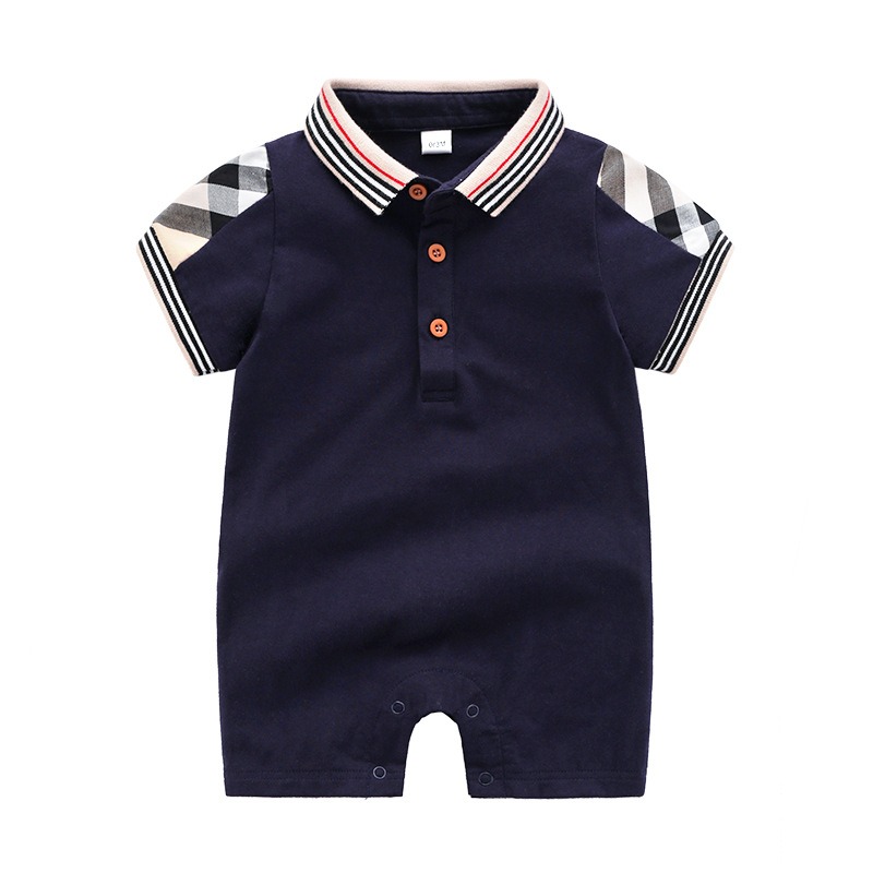 Baby Boy Collar Short-Sleeve Bonded Jumpsuits