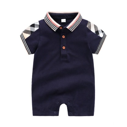Baby Boy Collar Short-Sleeve Bonded Jumpsuits