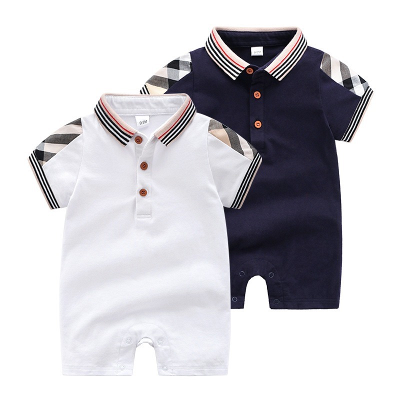 Baby Boy Collar Short-Sleeve Bonded Jumpsuits