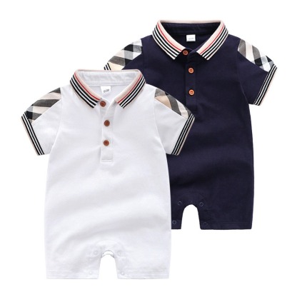 Baby Boy Collar Short-Sleeve Bonded Jumpsuits
