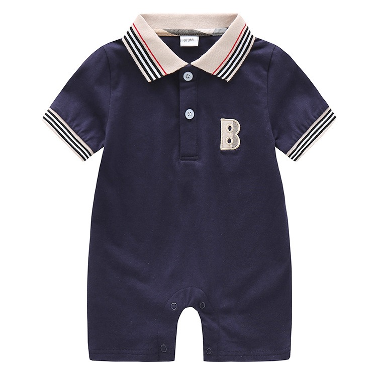 Baby Boy Embroidered Letter Short-Sleeve Jumpsuits