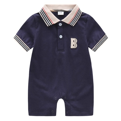 Baby Boy Embroidered Letter Short-Sleeve Jumpsuits