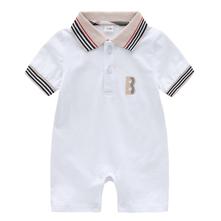 Baby Boy Embroidered Letter Short-Sleeve Jumpsuits