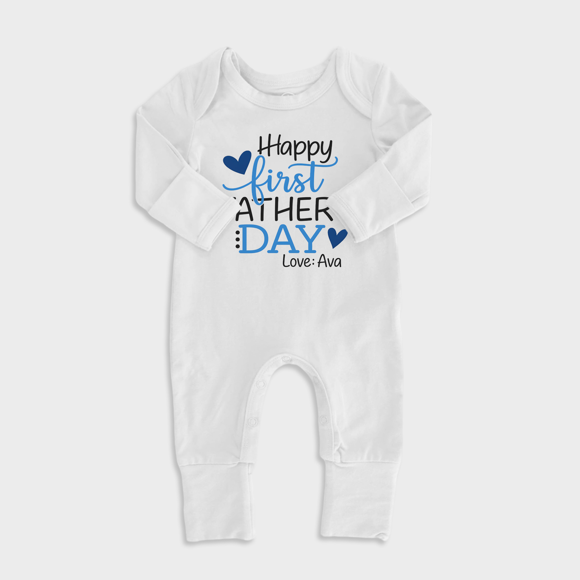 Happy First Fathers Day Blue Baby Full Length Snap Rompers