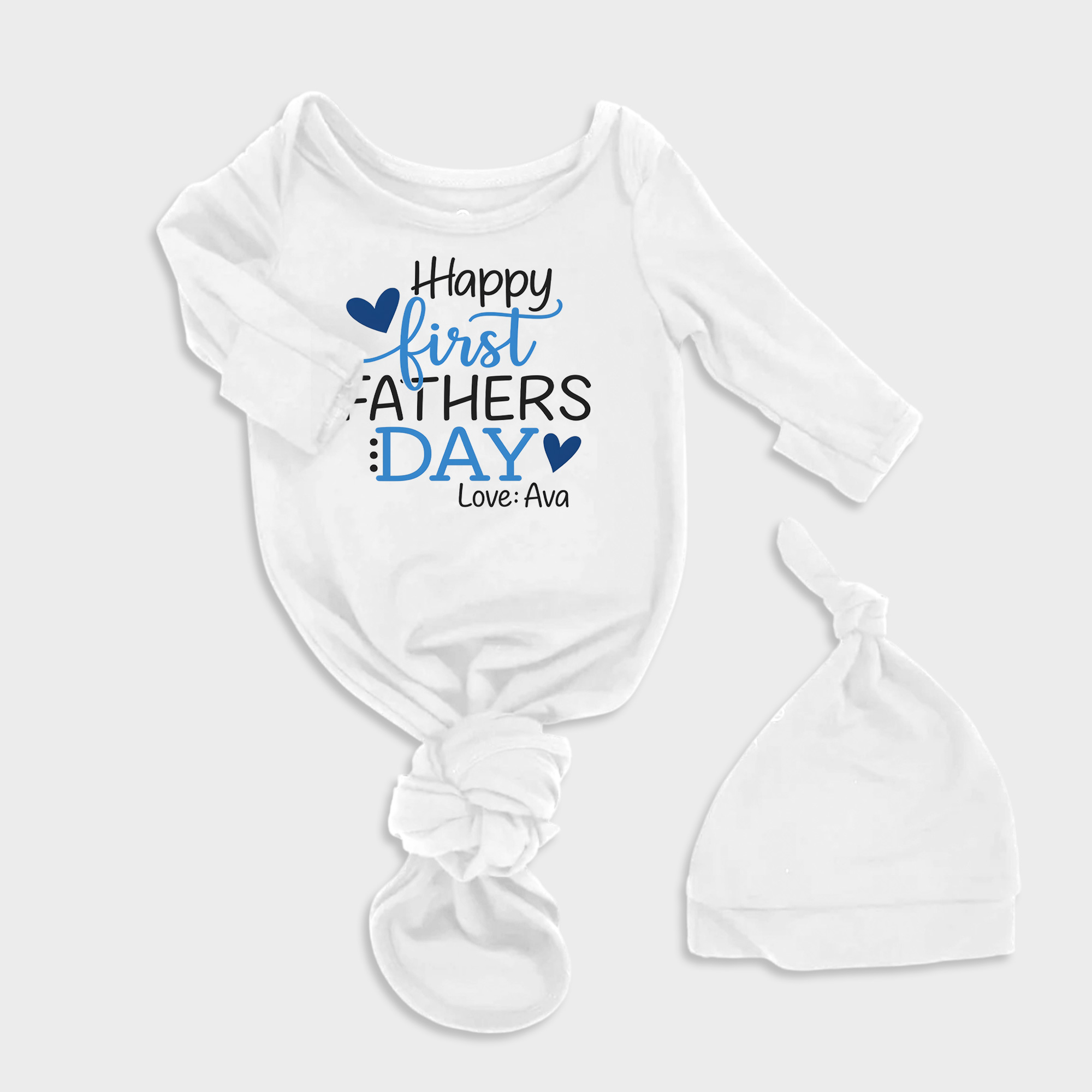 Happy First Fathers Day Blue 2Pcs Baby Knot Gowns