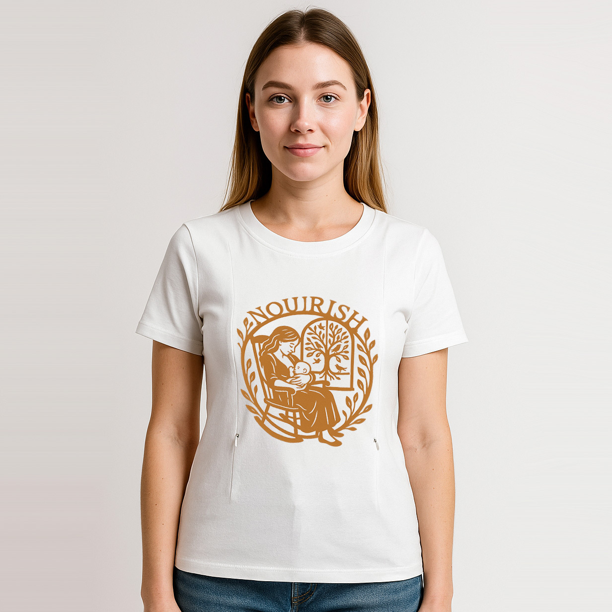 Postpartum T-Shirt for Nursing | Nourish Slogan | Zippe | brand