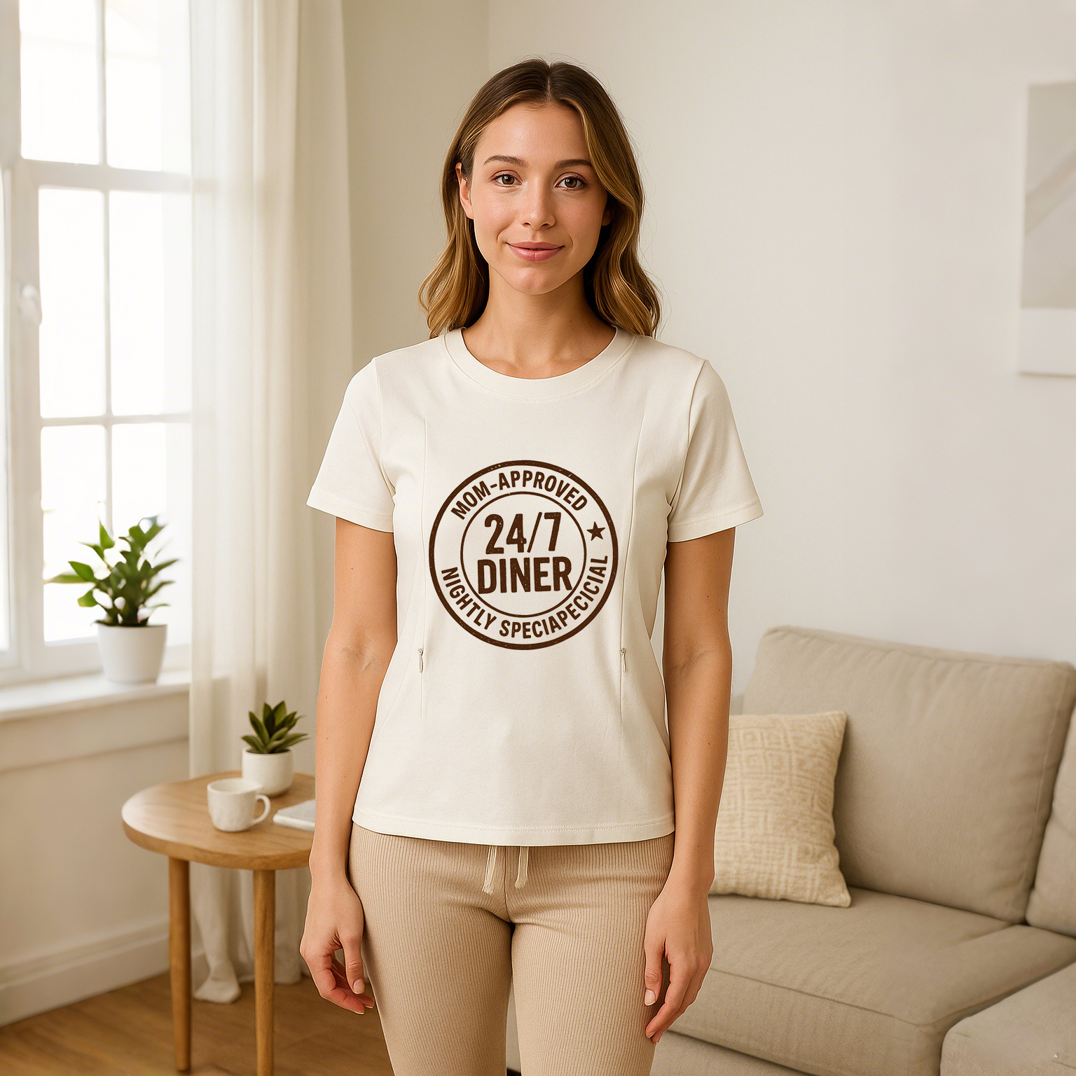 Baby Shower Gift Idea | 24/7 Diner Zipper Nursing T-Shirt