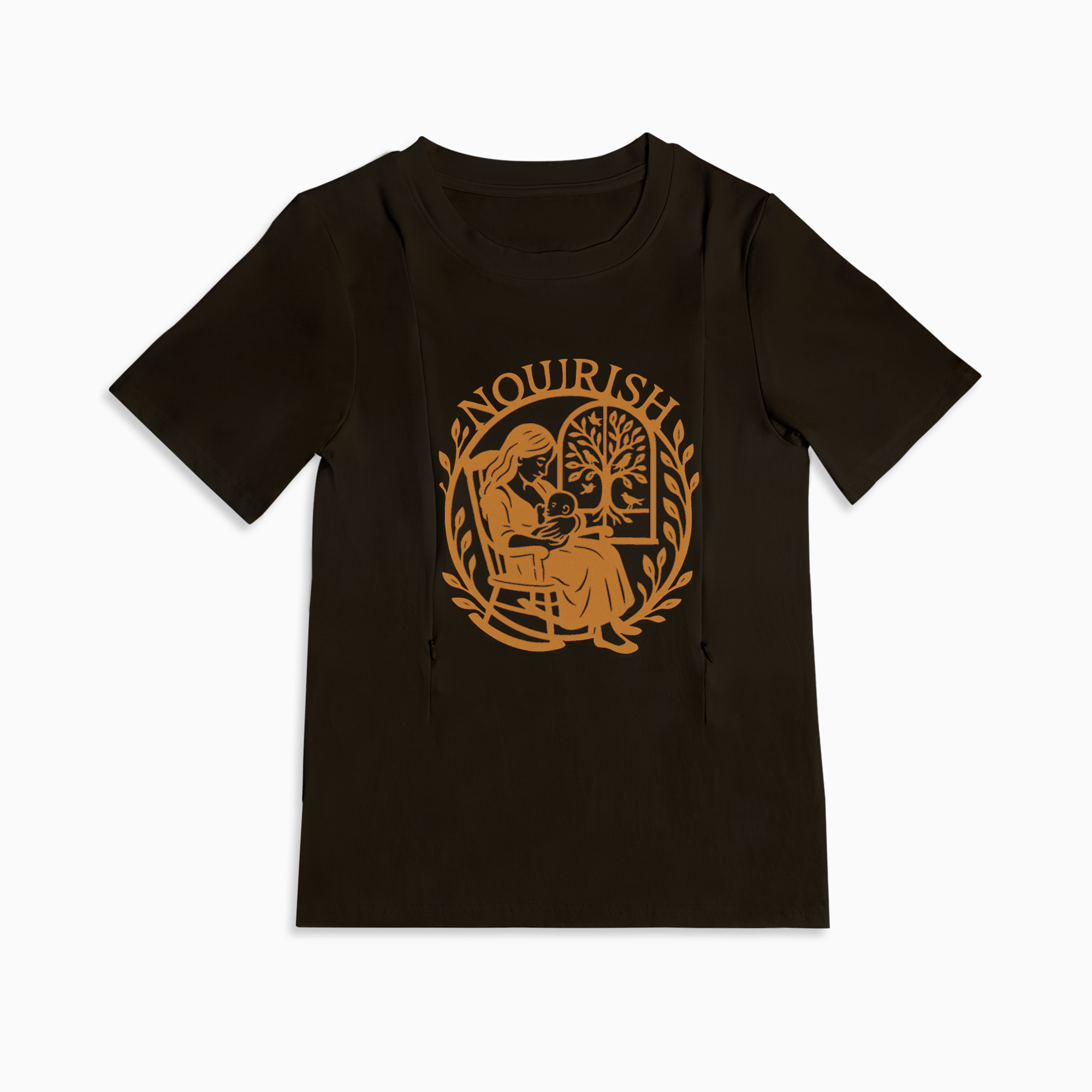 Postpartum T-Shirt for Nursing | Nourish Slogan | Zipper Access