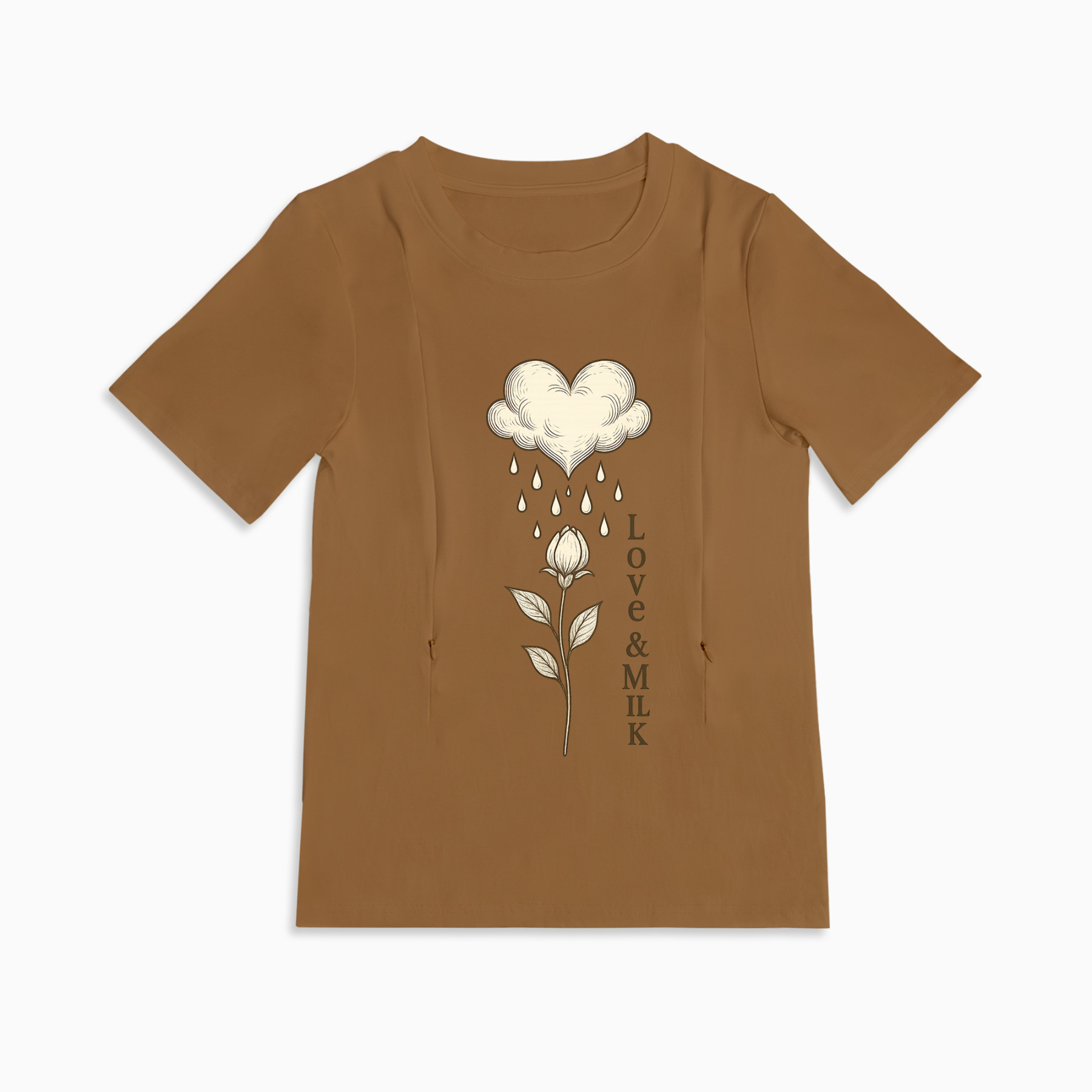 Discreet Nursing Top with Zippers | Cute Love & Milk Graphic Tee