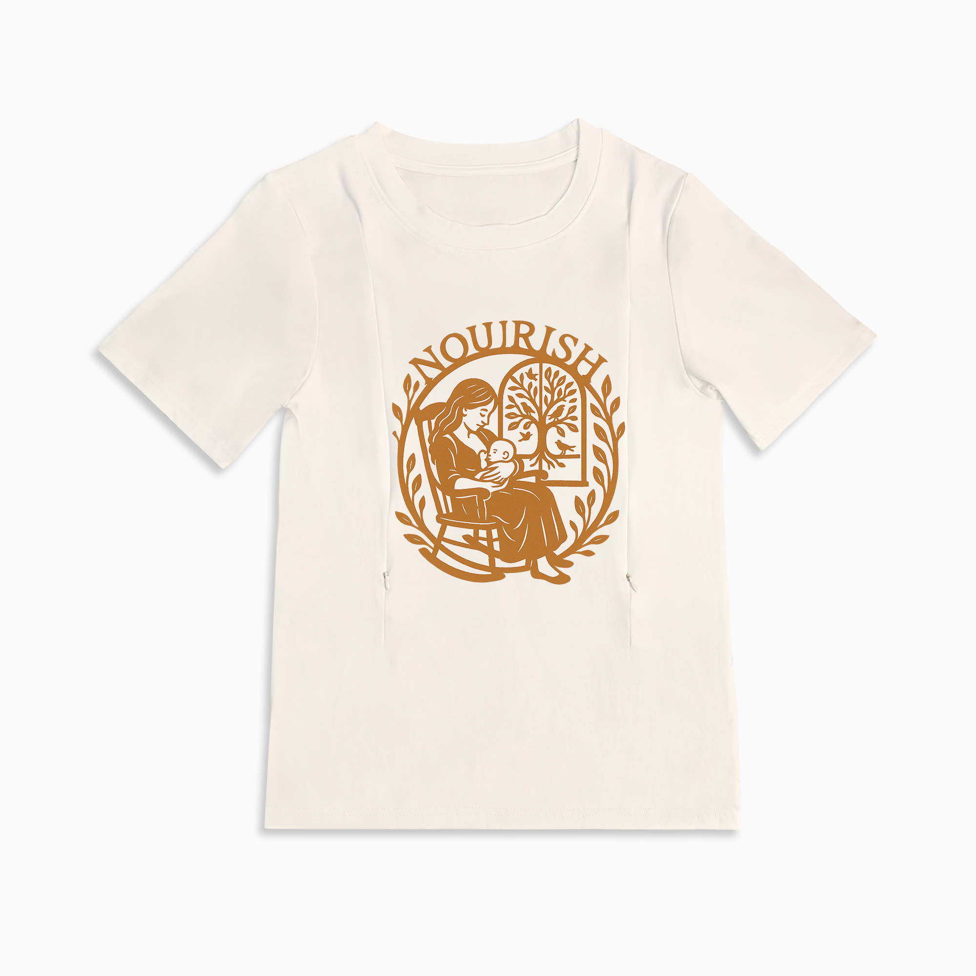 Postpartum T-Shirt for Nursing | Nourish Slogan | Zipper Access