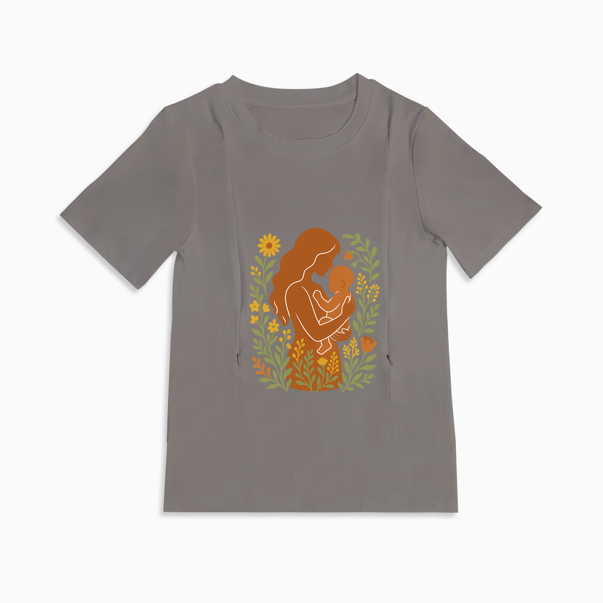 Side Zip Nursing T-Shirt for Moms | "Breastfeeding Mama" Graphic Tee