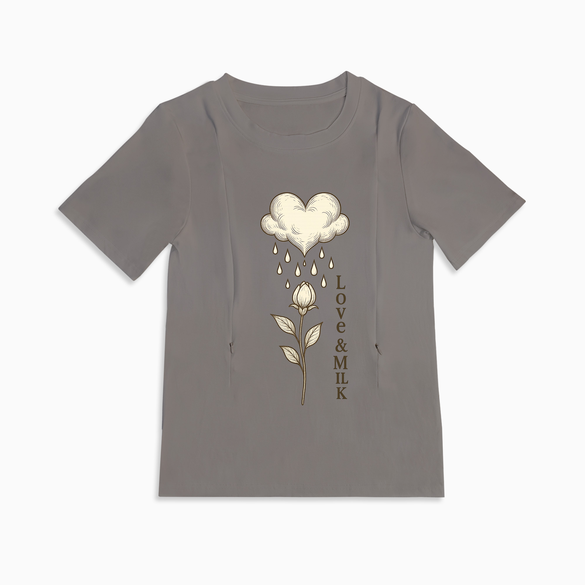 Discreet Nursing Top with Zippers | Cute Love & Milk Graphic Tee
