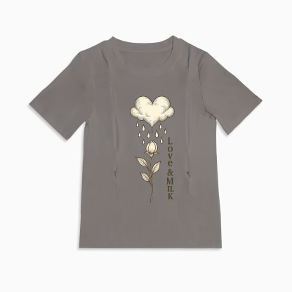 Discreet Nursing Top with Zippers | Cute Love & Milk Graphic Tee