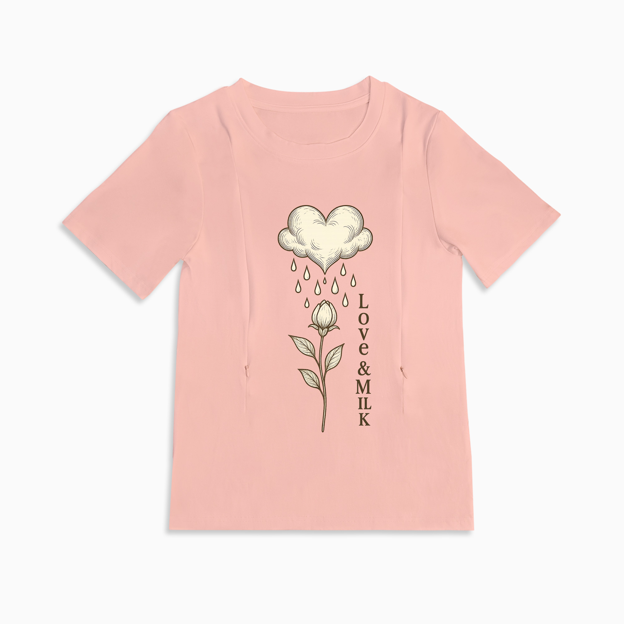 Discreet Nursing Top with Zippers | Cute Love & Milk Graphic Tee