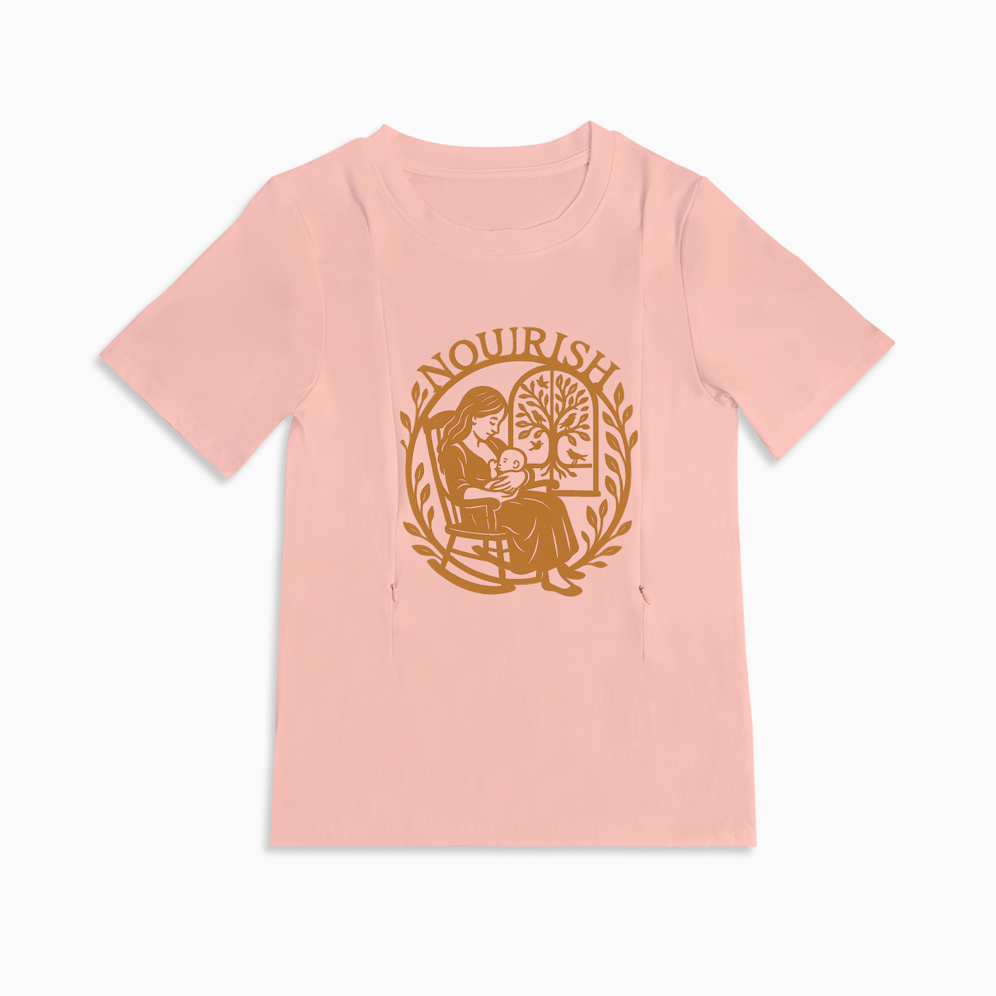 Postpartum T-Shirt for Nursing | Nourish Slogan | Zipper Access