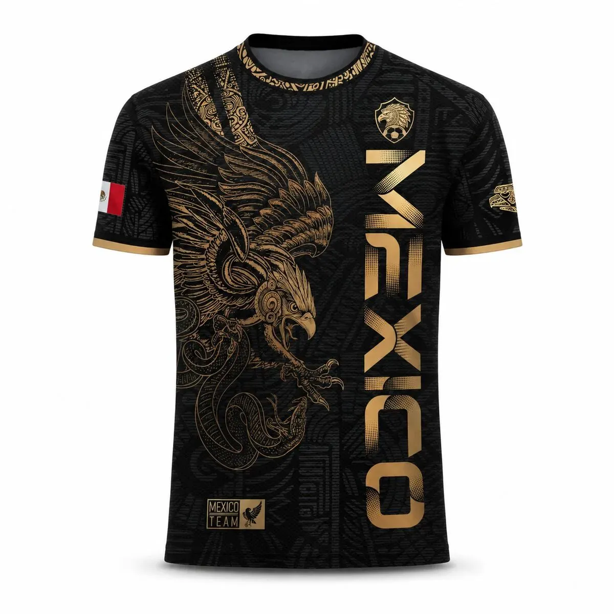 Mexico Gold Eagle Aztec Warrior Soccer Jersey | All-Over Print Heritage Football Shirt