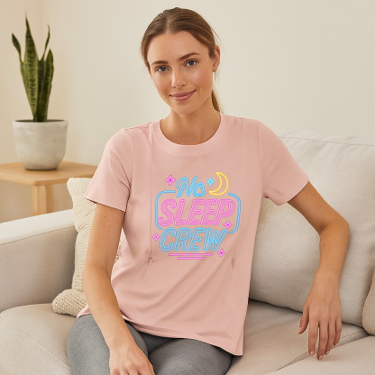 New Mom Gift | No Sleep Crew Zipper Nursing T-Shirt | S | brand