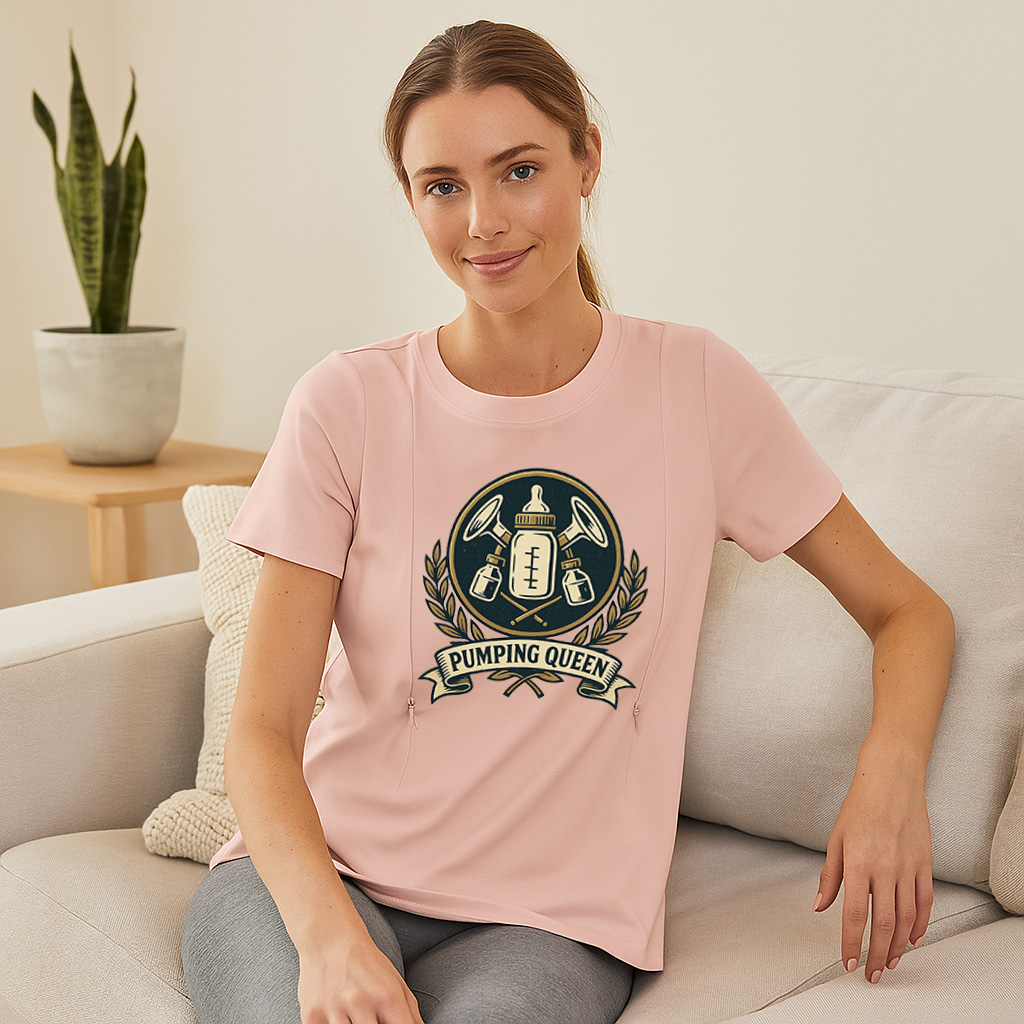 New Mom Gift | Pumping Queen Zipper Nursing T-Shirt | S | brand