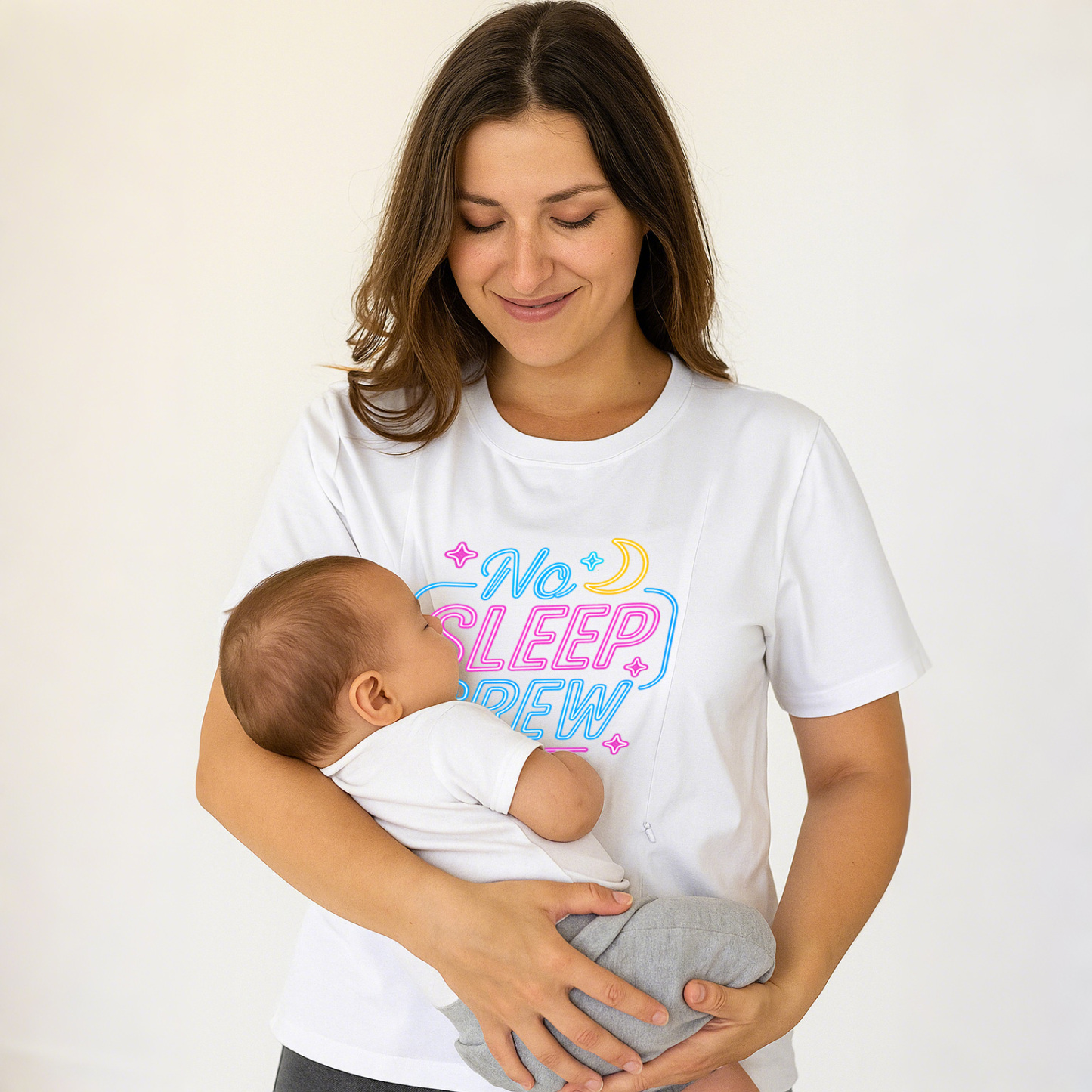 New Mom Gift | No Sleep Crew Zipper Nursing T-Shirt | S | brand
