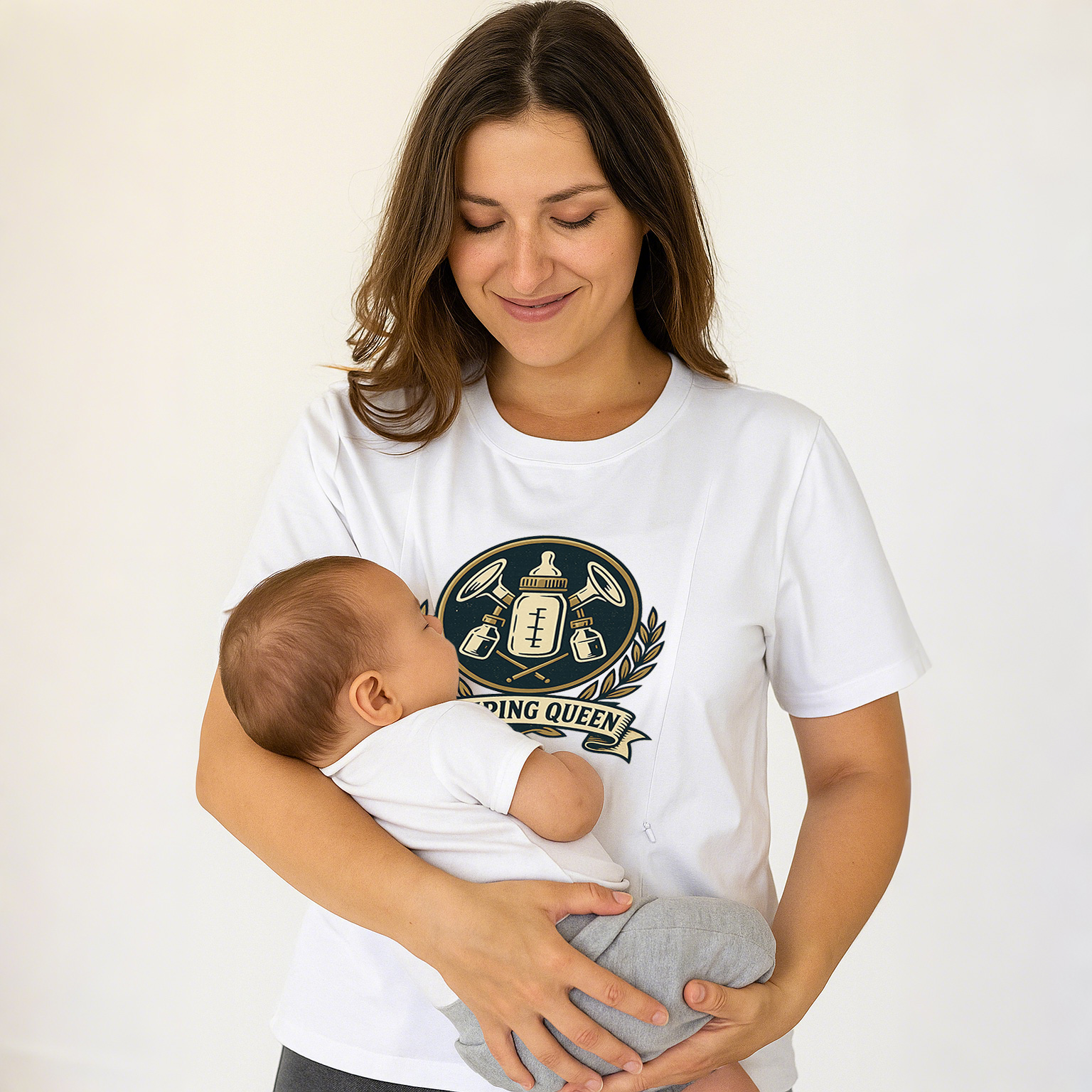 New Mom Gift | Pumping Queen Zipper Nursing T-Shirt | S | brand