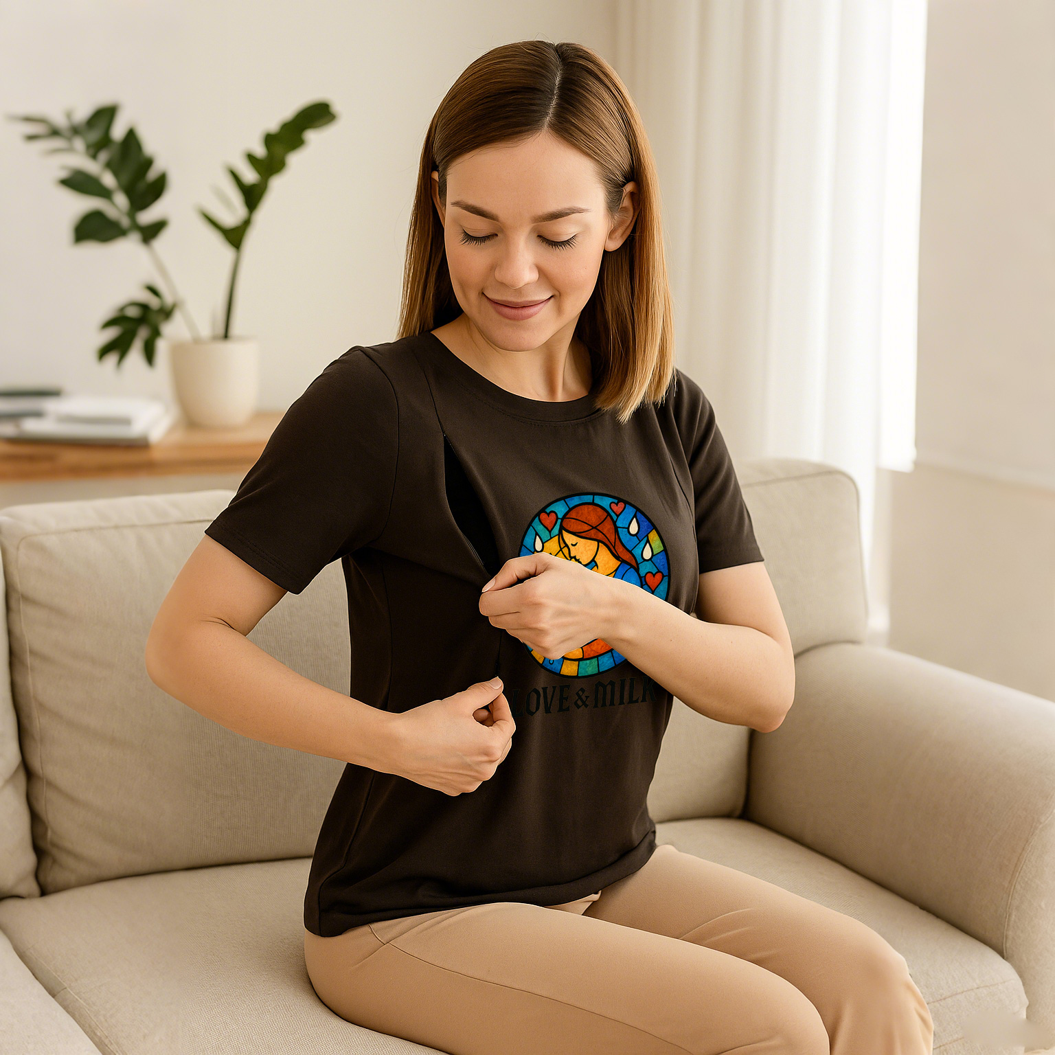 New Mom Gift | Love & Milk Zipper Nursing Shirt | Ultra | brand