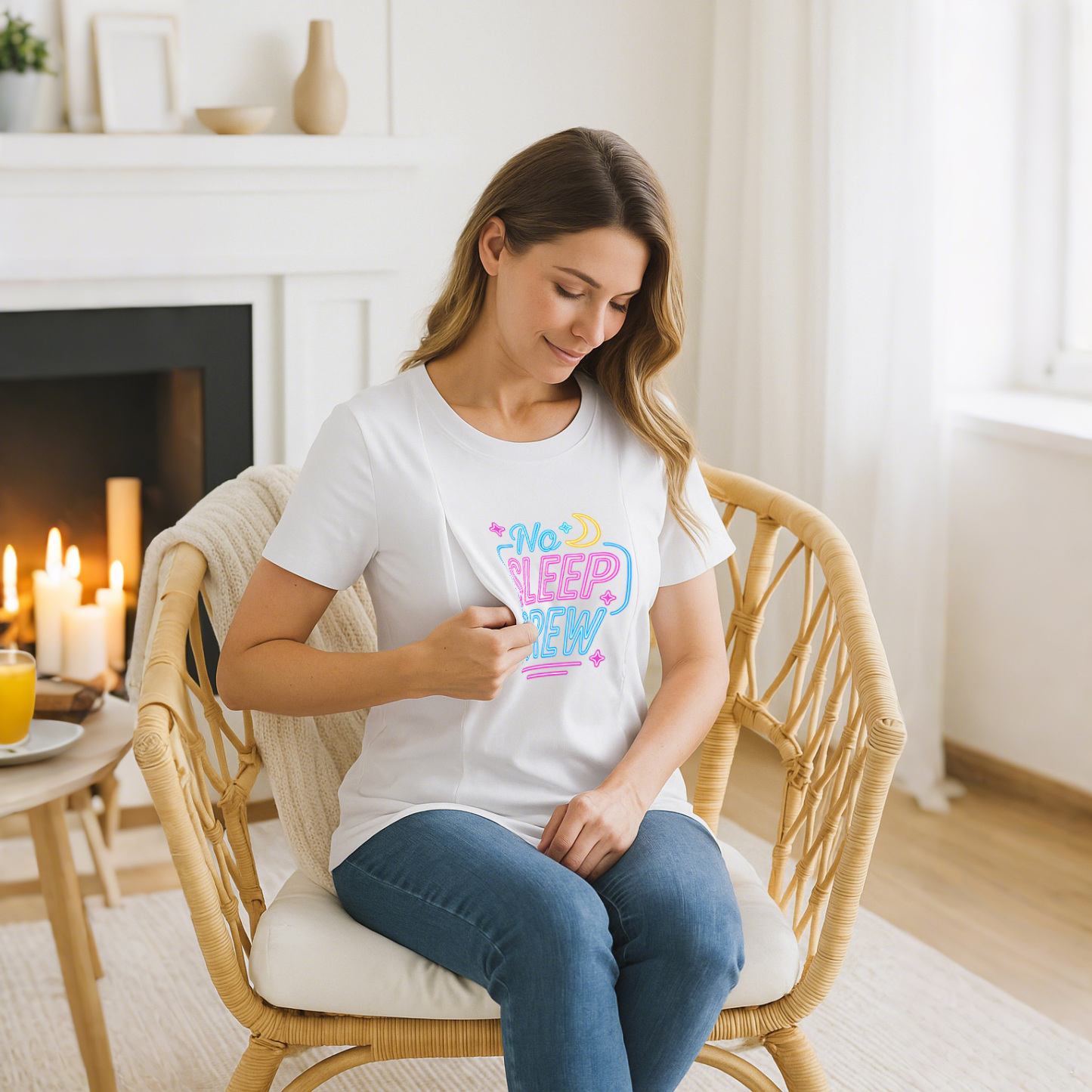 New Mom Gift | No Sleep Crew Zipper Nursing T-Shirt | S | brand