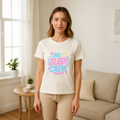 New Mom Gift | No Sleep Crew Zipper Nursing T-Shirt | S | brand