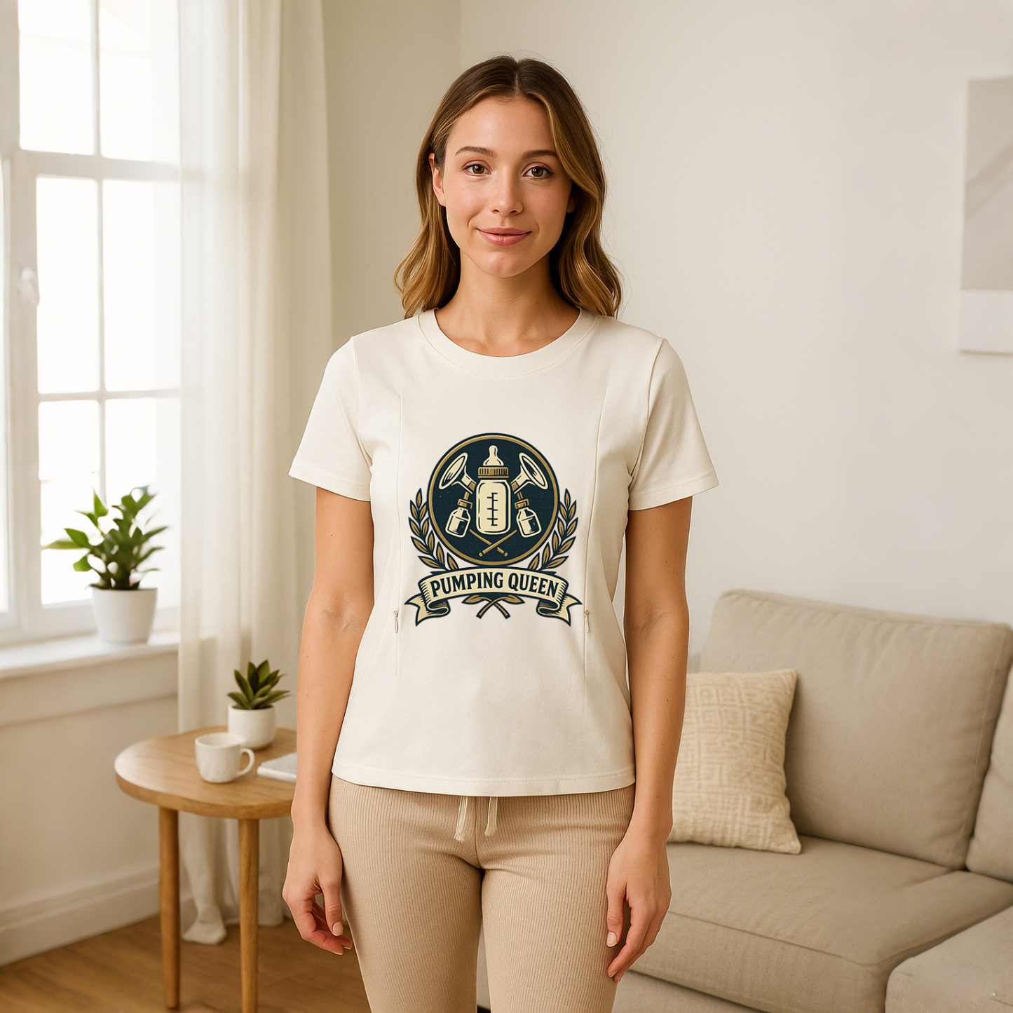 New Mom Gift | Pumping Queen Zipper Nursing T-Shirt | S | brand