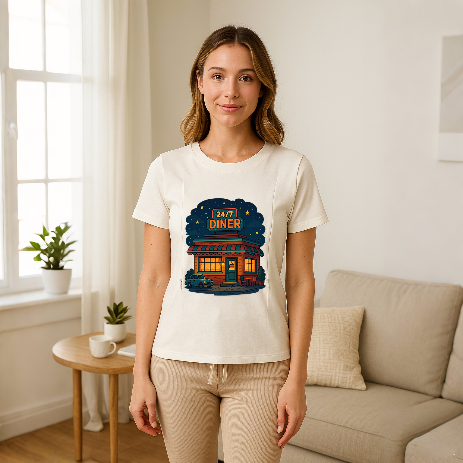 Postpartum T-Shirt with Nursing Zippers | 24/7 Diner Humor