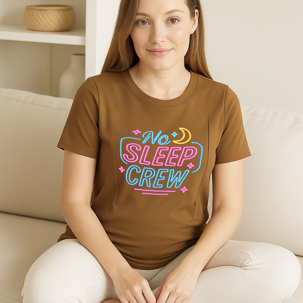 New Mom Gift | No Sleep Crew Zipper Nursing T-Shirt | S | brand