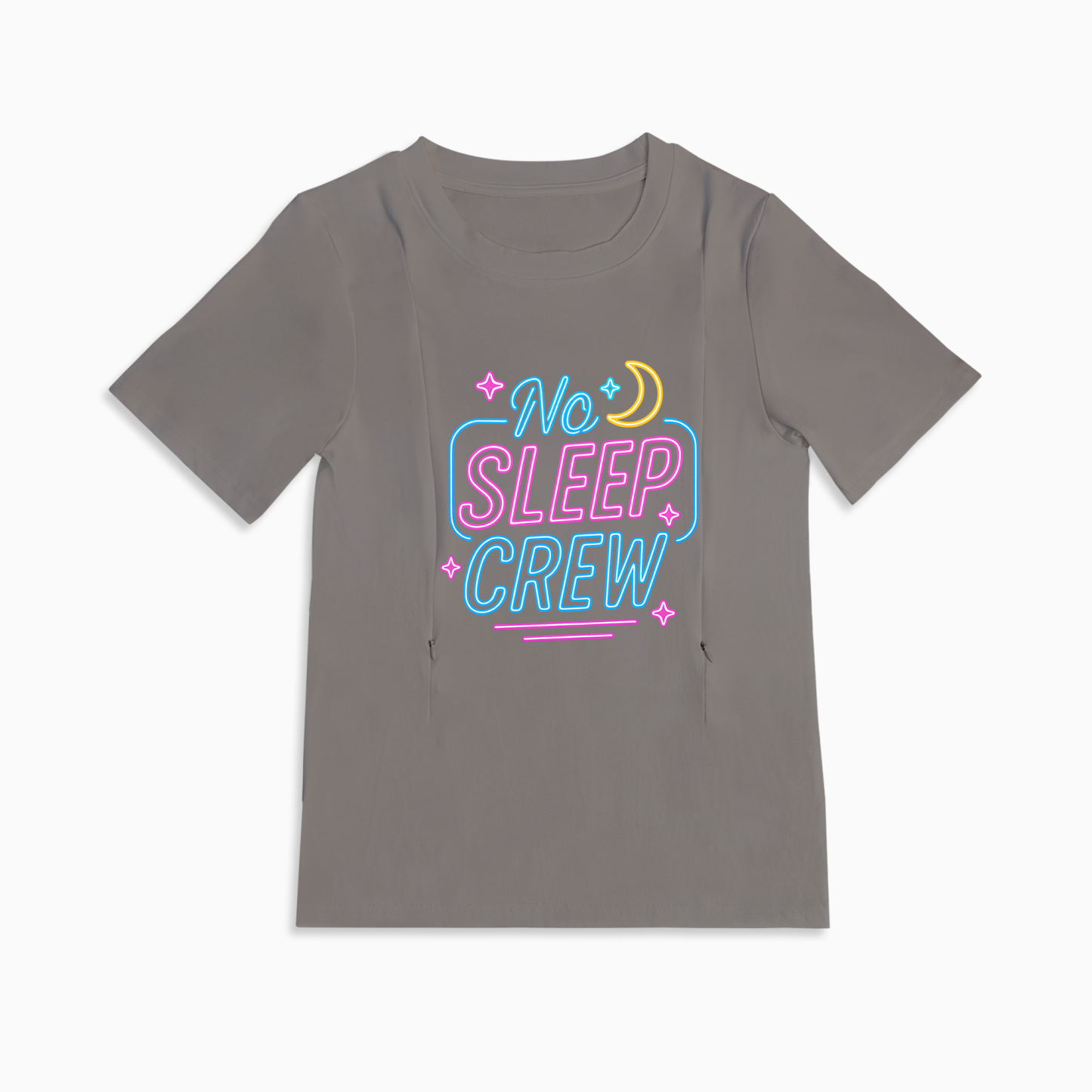 New Mom Gift | No Sleep Crew Zipper Nursing T-Shirt | Soft & Comfy