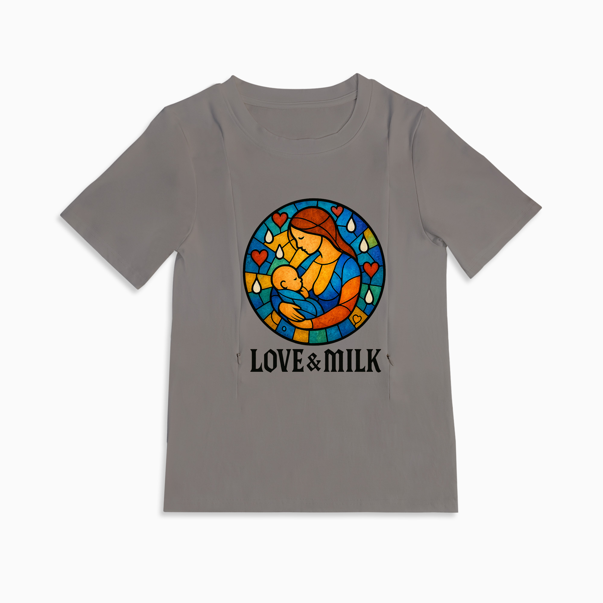 New Mom Gift | Love & Milk Zipper Nursing Shirt | Ultra-Soft Cotton