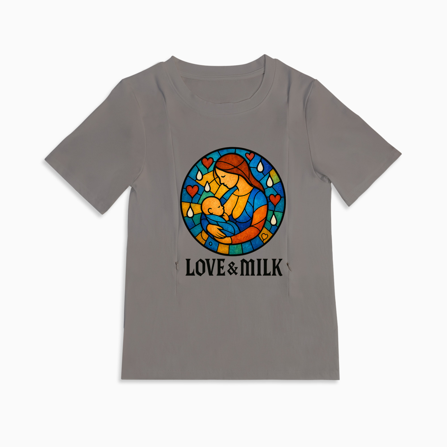 New Mom Gift | Love & Milk Zipper Nursing Shirt | Ultra-Soft Cotton