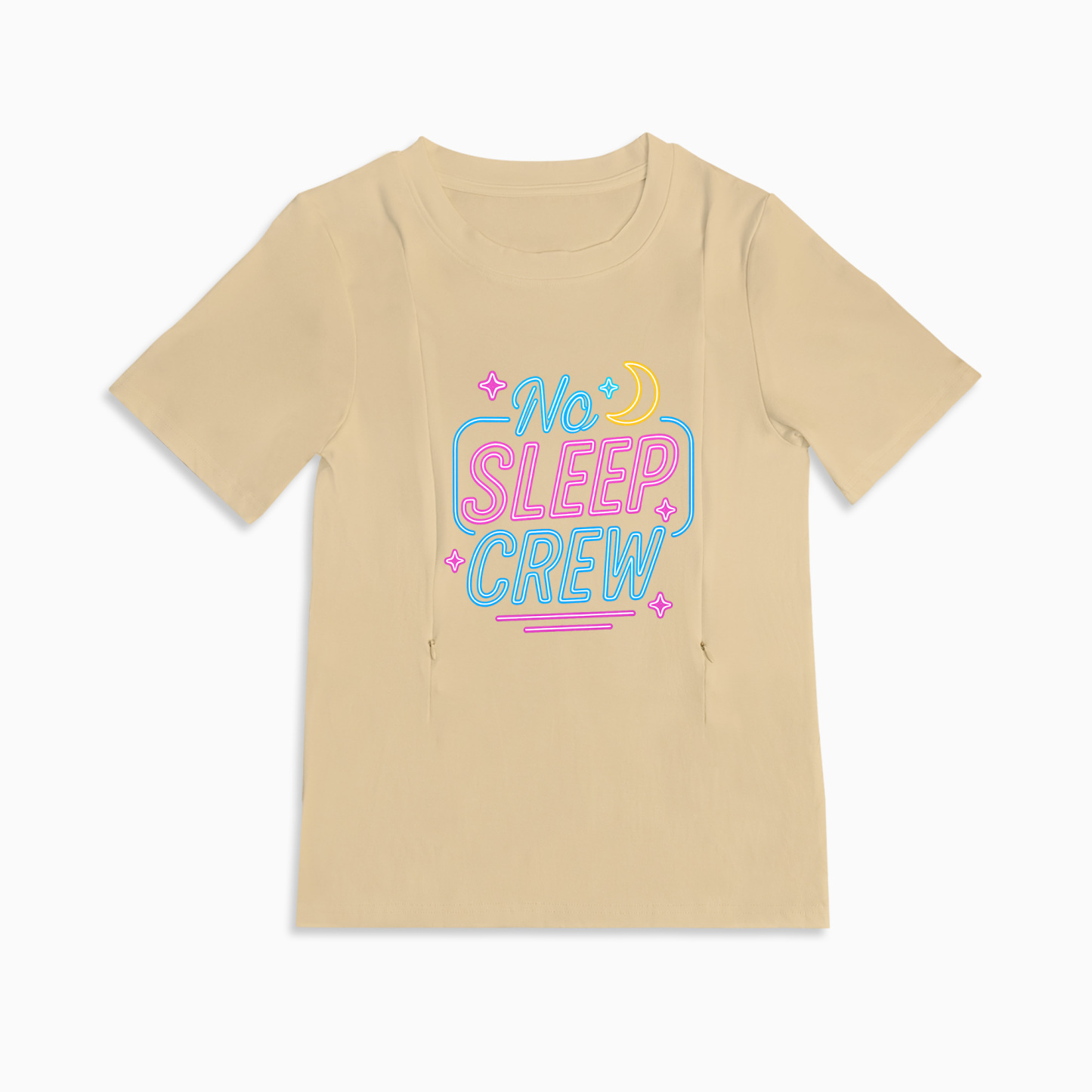 New Mom Gift | No Sleep Crew Zipper Nursing T-Shirt | Soft & Comfy