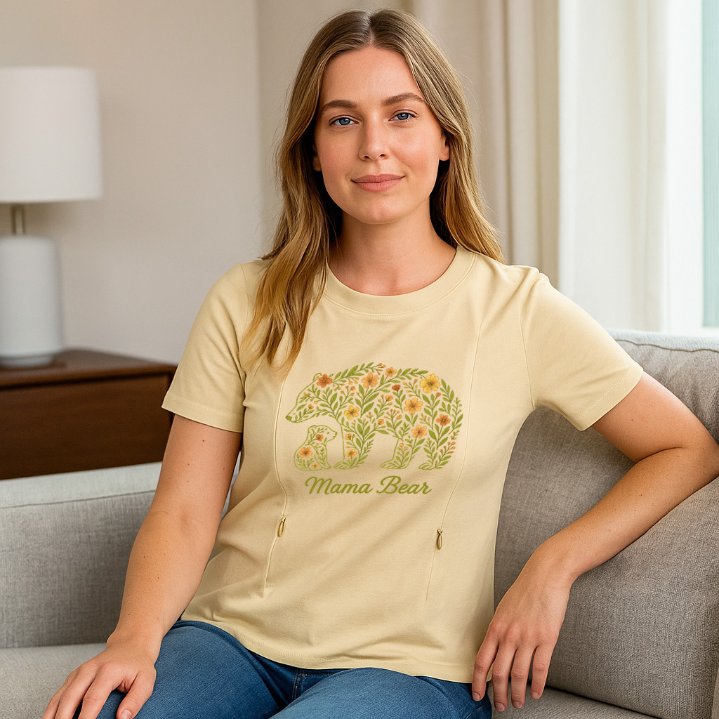 Soft Cotton Mama Bear Nursing Tee | Discreet Side Zippe | brand