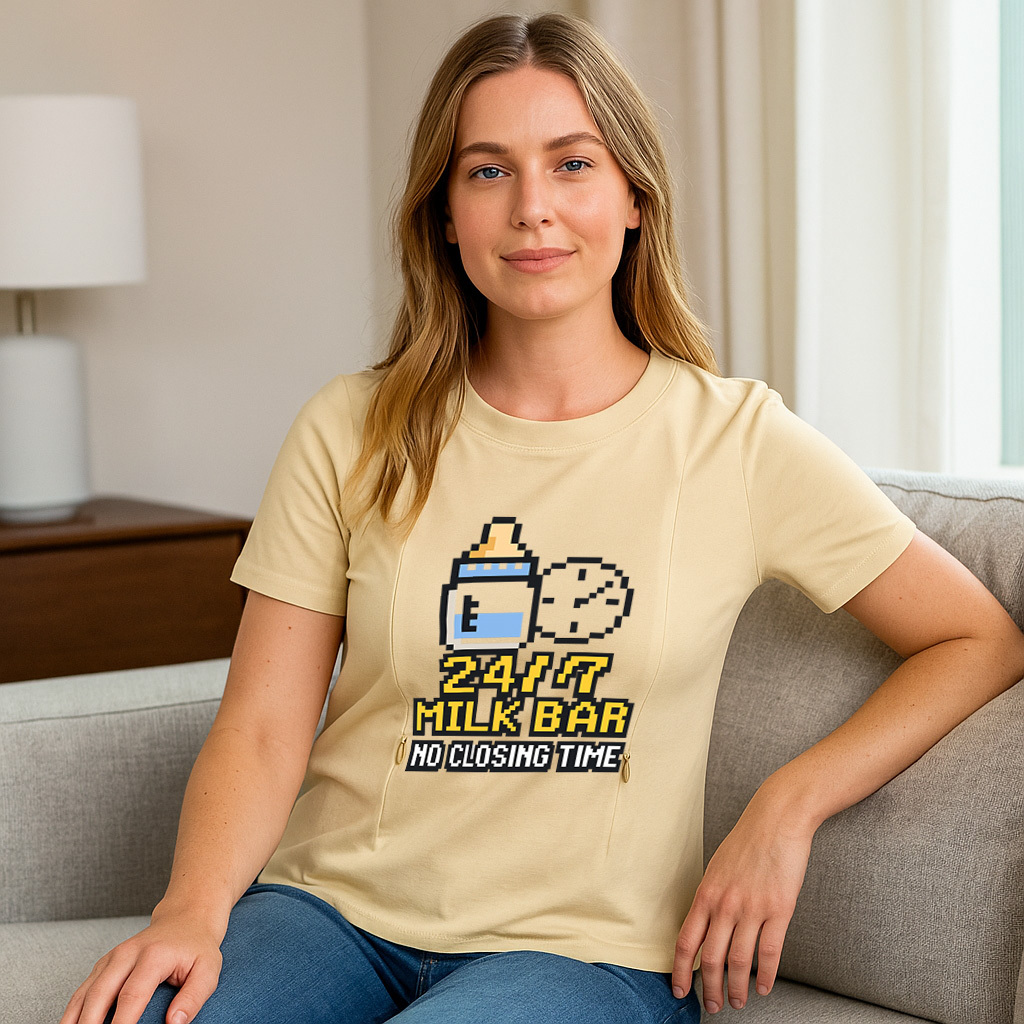 Funny Breastfeeding Tee with Side Zipper | 24/7 Milk Bar
